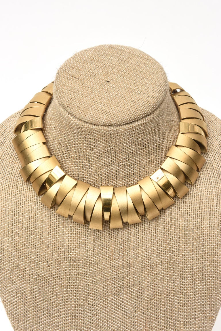 Sculptural Gold Plated Collar Necklace For Sale at 1stDibs