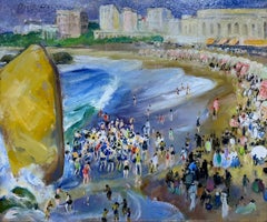 Bathing by the Big Rock, American Impressionist Landscape and Beach Scene