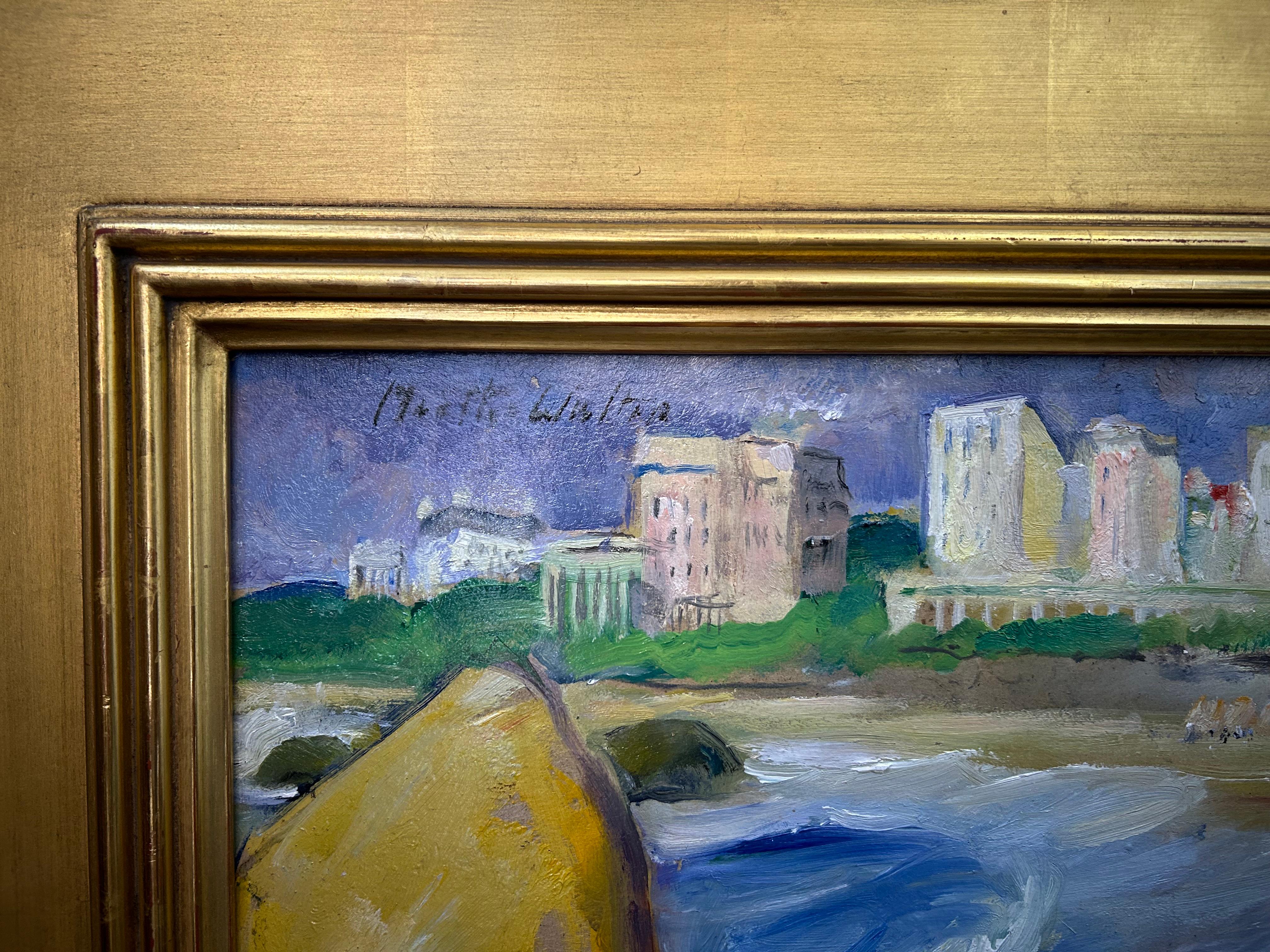Bathing by the Big Rock, amerikanische impressionistische Landschaft und Strands- und Strandszene (Amerikanischer Impressionismus), Painting, von Martha Walter