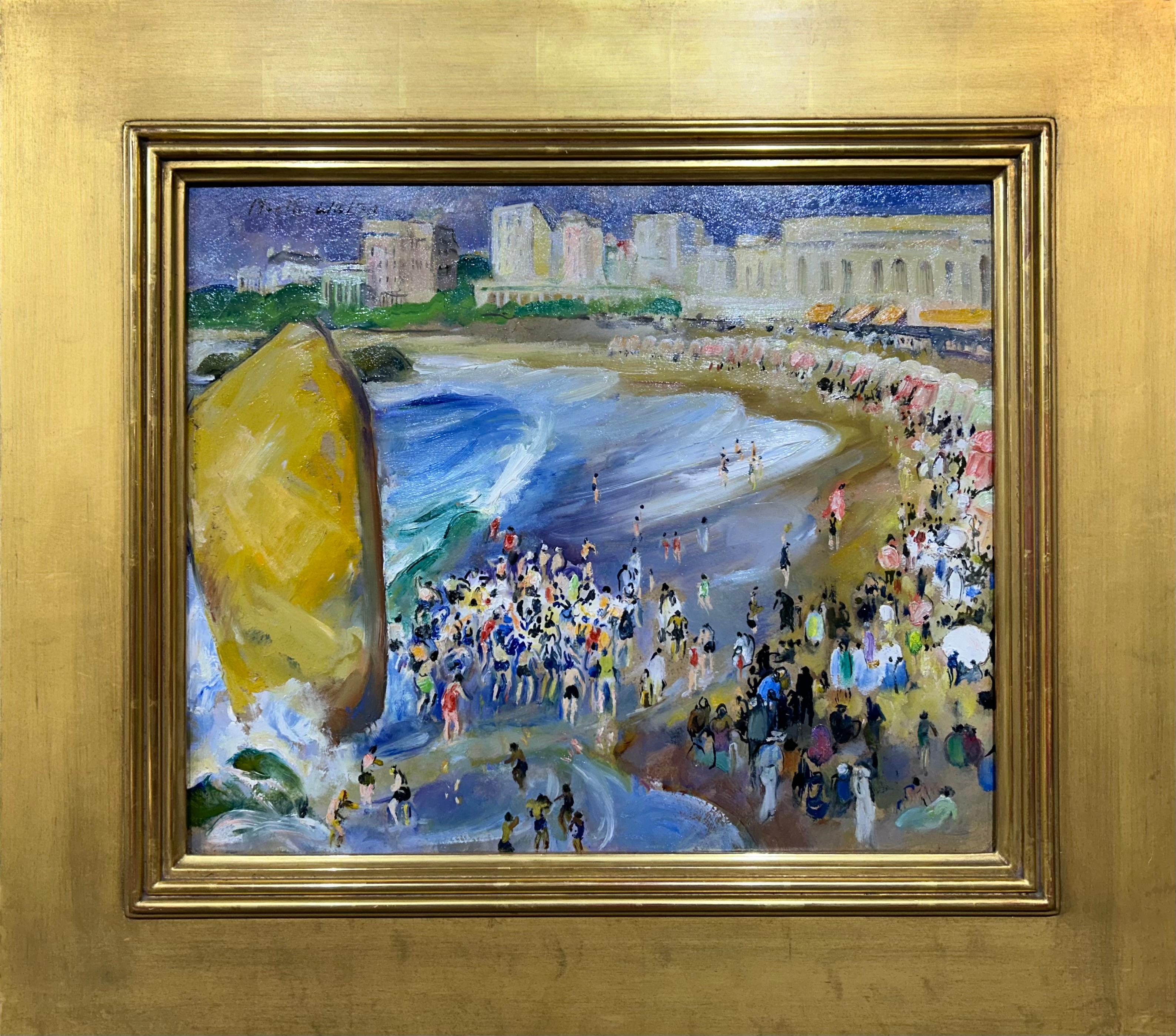 Martha Walter Figurative Painting – Bathing by the Big Rock, amerikanische impressionistische Landschaft und Strands- und Strandszene