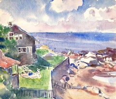 "Beach House Scene" Amerikanischer Impressionist Küstenlandschaft Aquarell auf Papier