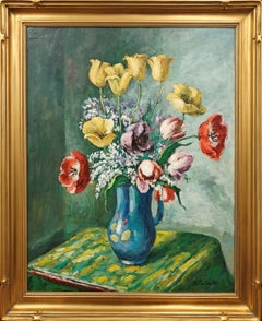 „Stillleben“ Martha Walter, lebhafte, amerikanische rote und gelbe Blumen in Blütenblattform