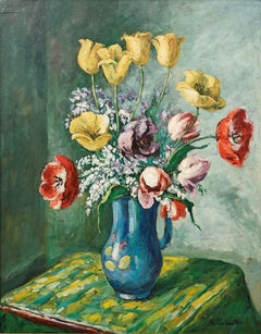 "Natura morta" Martha Walter, Vibranti fiori americani rossi e gialli in fiore