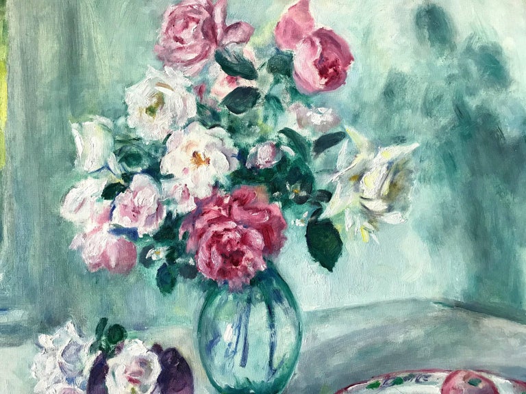 Still Life with Roses and Fruit - Painting by Martha Walter