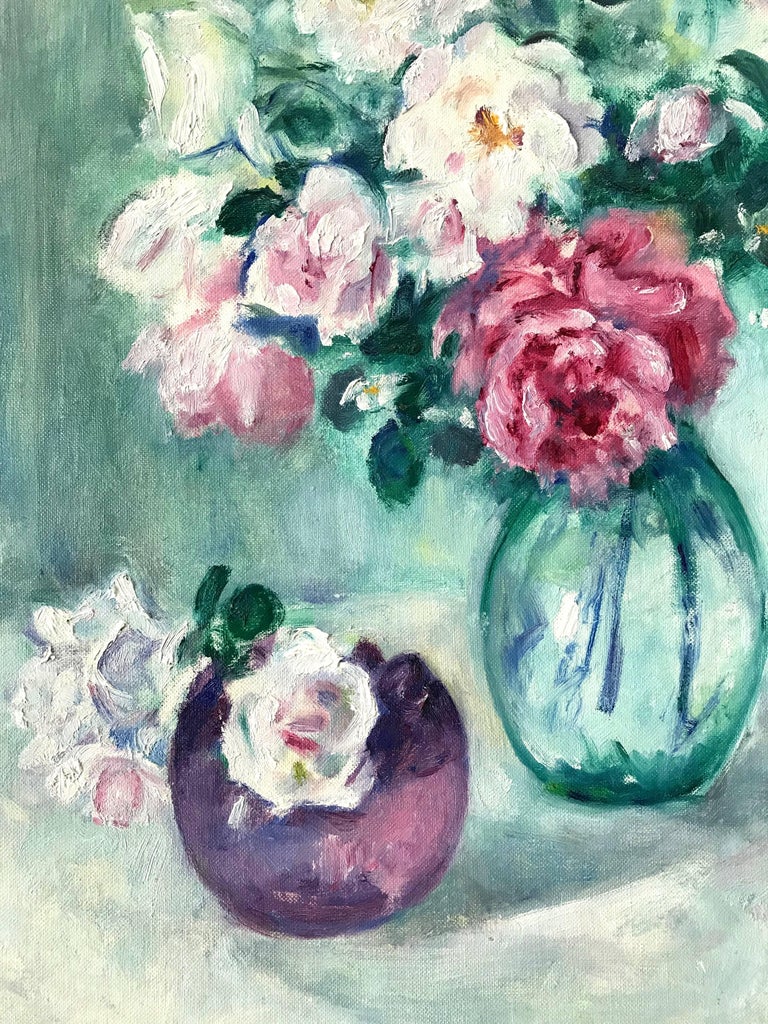 Still Life with Roses and Fruit - American Impressionist Painting by Martha Walter