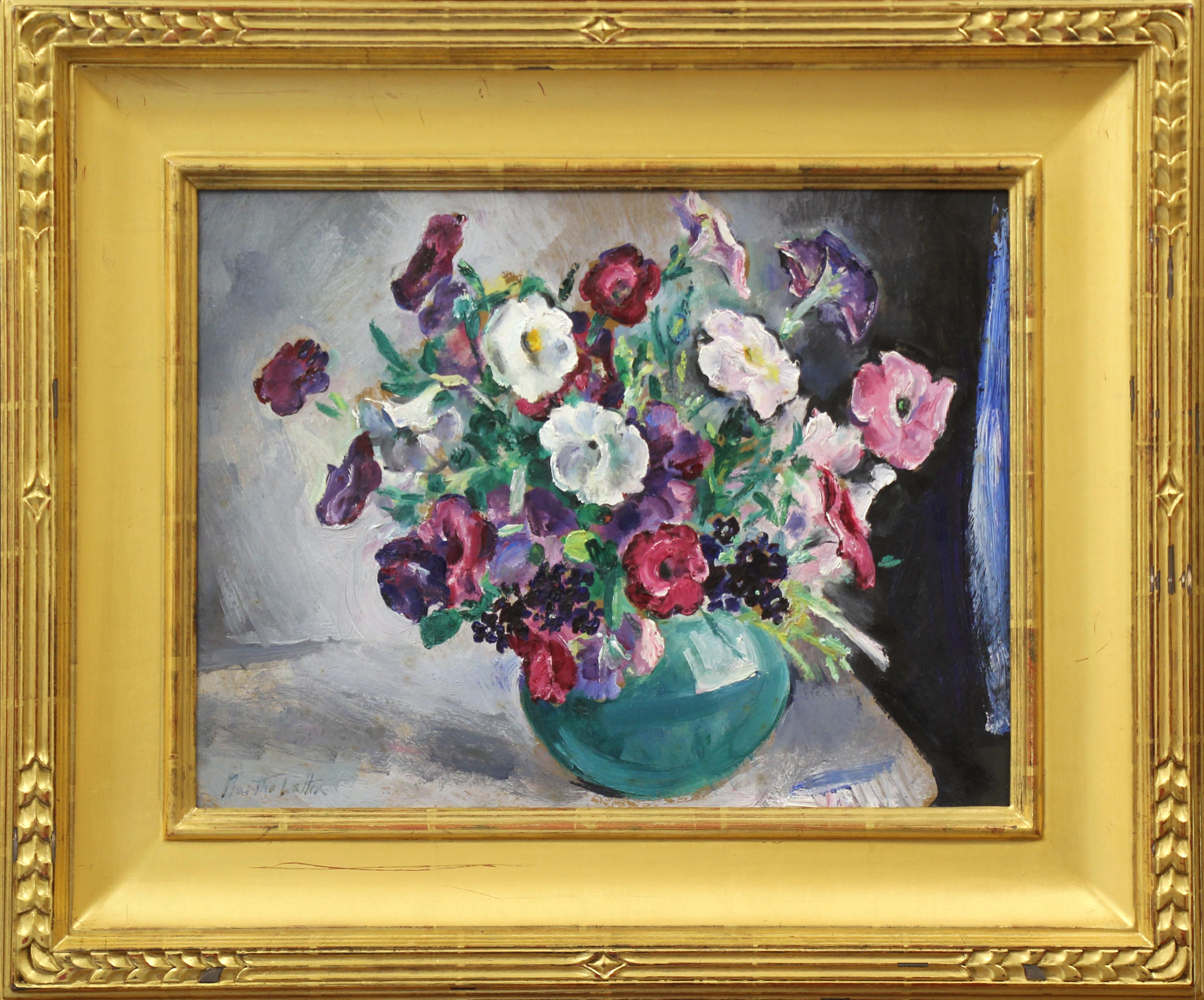 Still Life with Vase and Flowers, American Impressionist oil painting