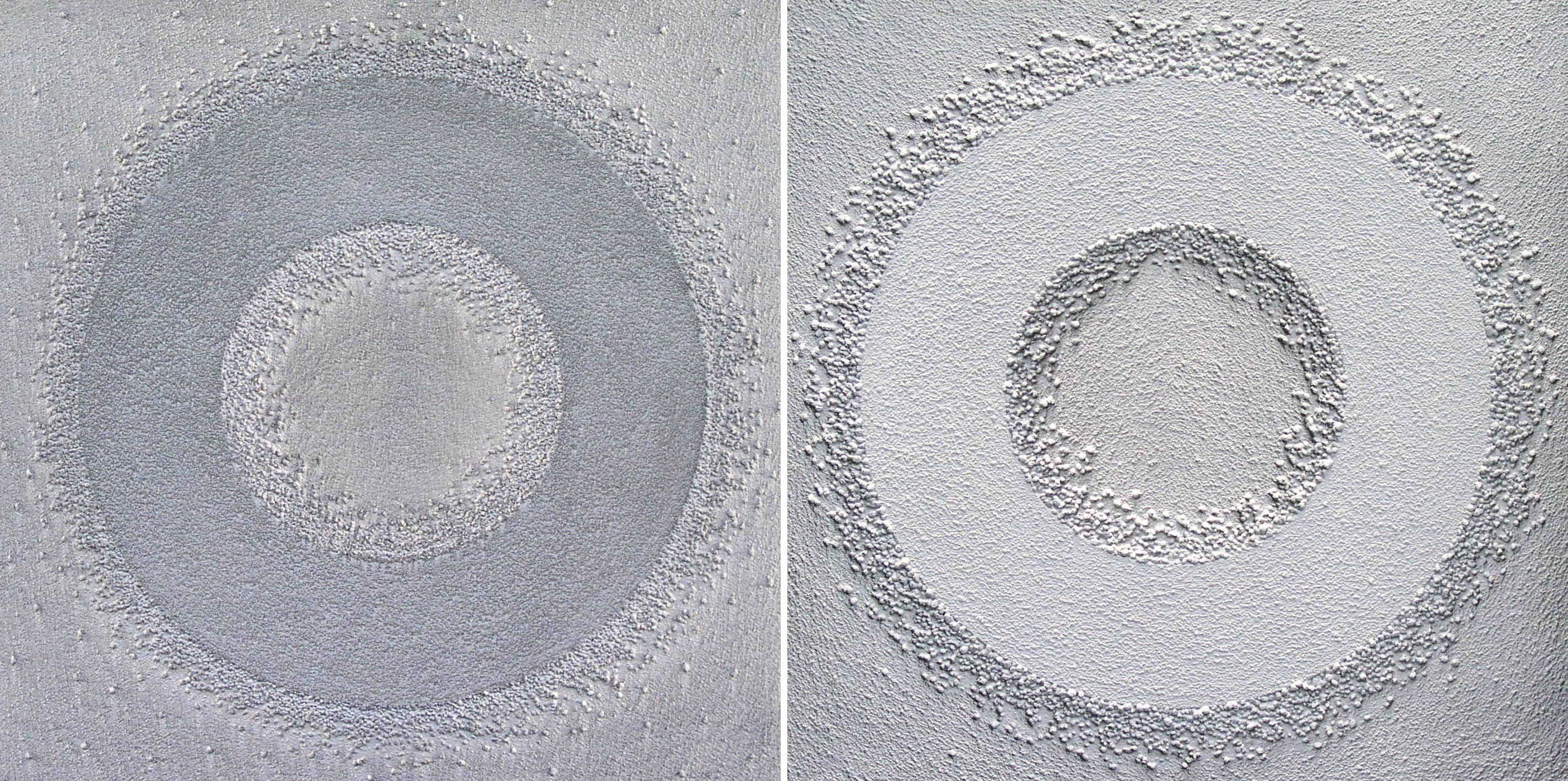 Martha Winter Abstract Painting - "Light and Dark Raised Rings". Contemporary Mixed Media Diptych