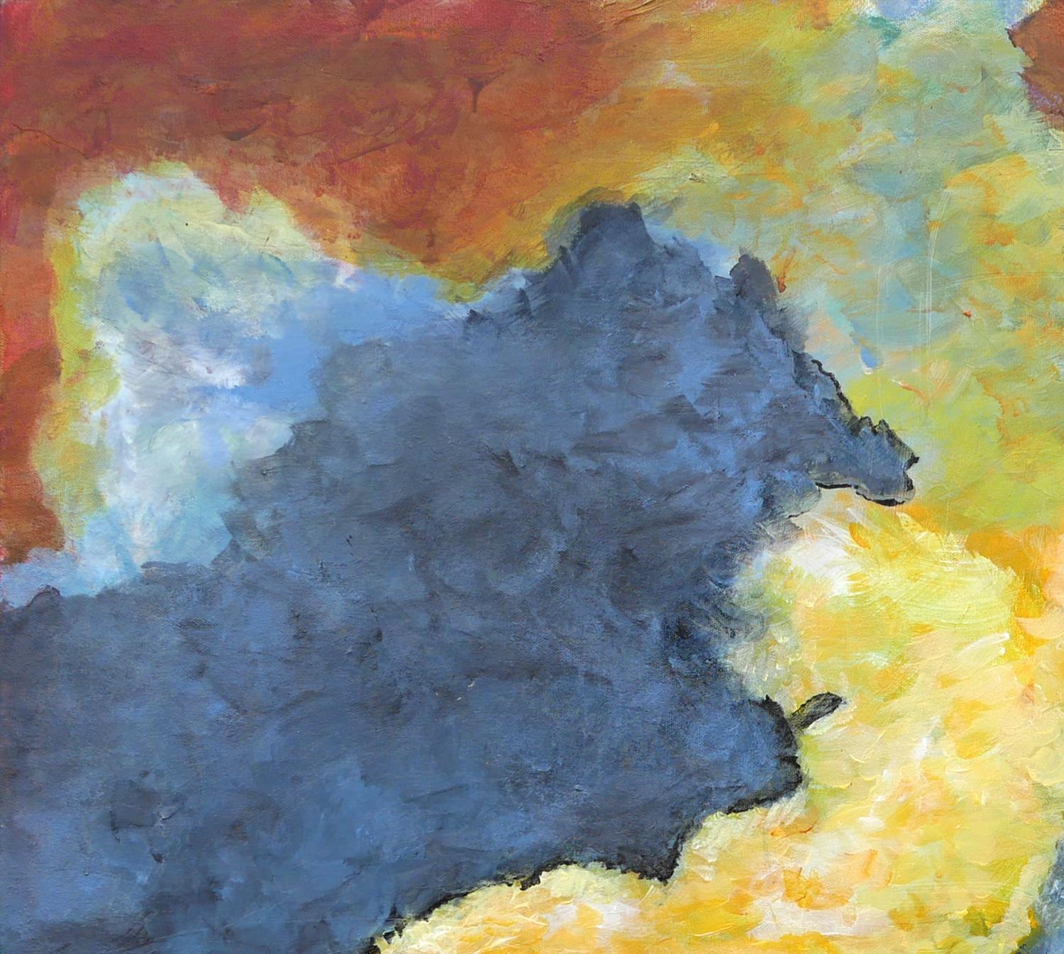 Peinture de paysage abstraite contemporaine rouge, bleue, jaune et verte - Abstrait Painting par Marthann Masterson