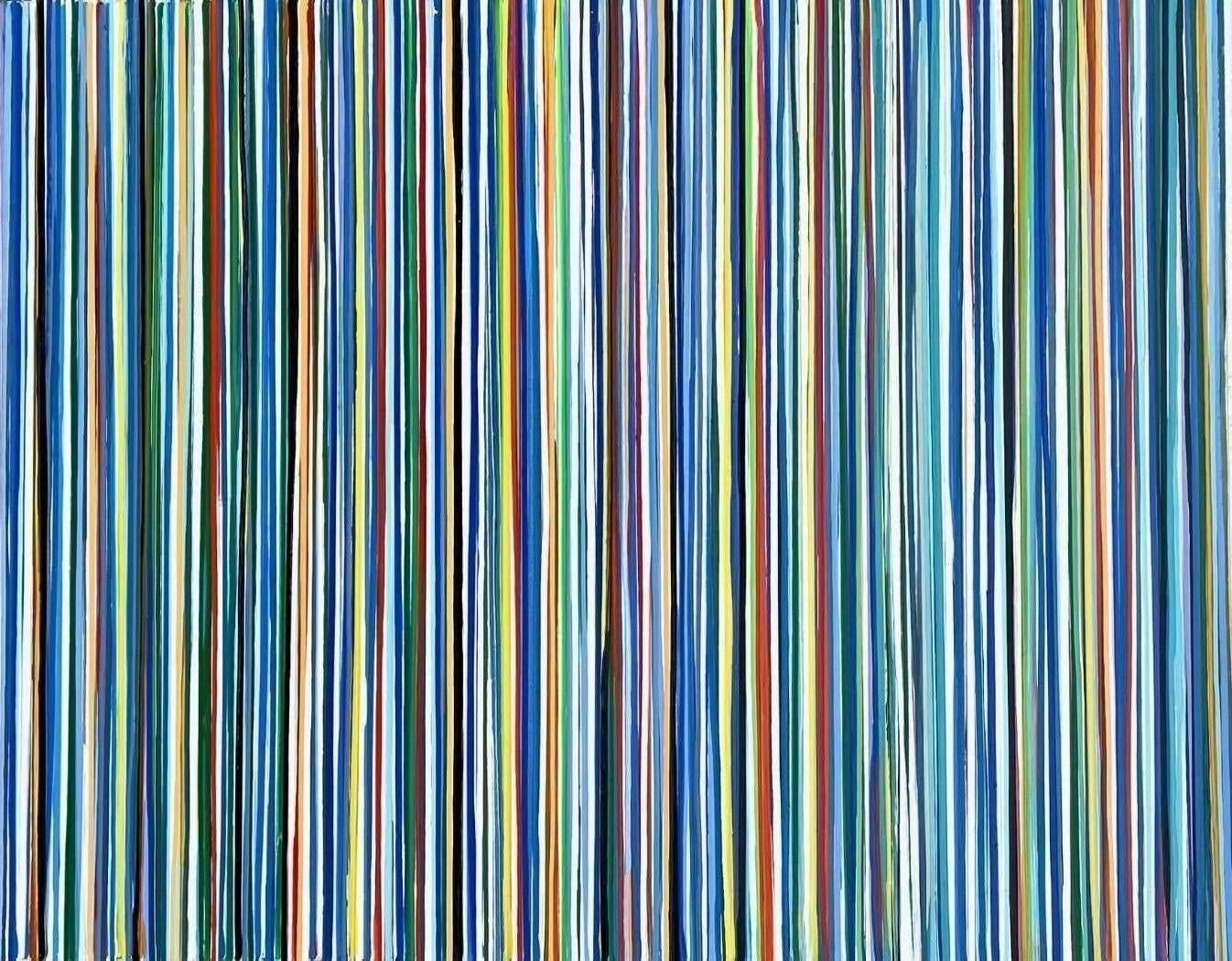Regatta II (2) est une peinture acrylique de 48 x 60 réalisée par l'artiste de Houston Marthann Masterson. La réalisation des peintures au goutte-à-goutte est un processus très fastidieux. Signé au dos, il peut être accroché dans n'importe quel