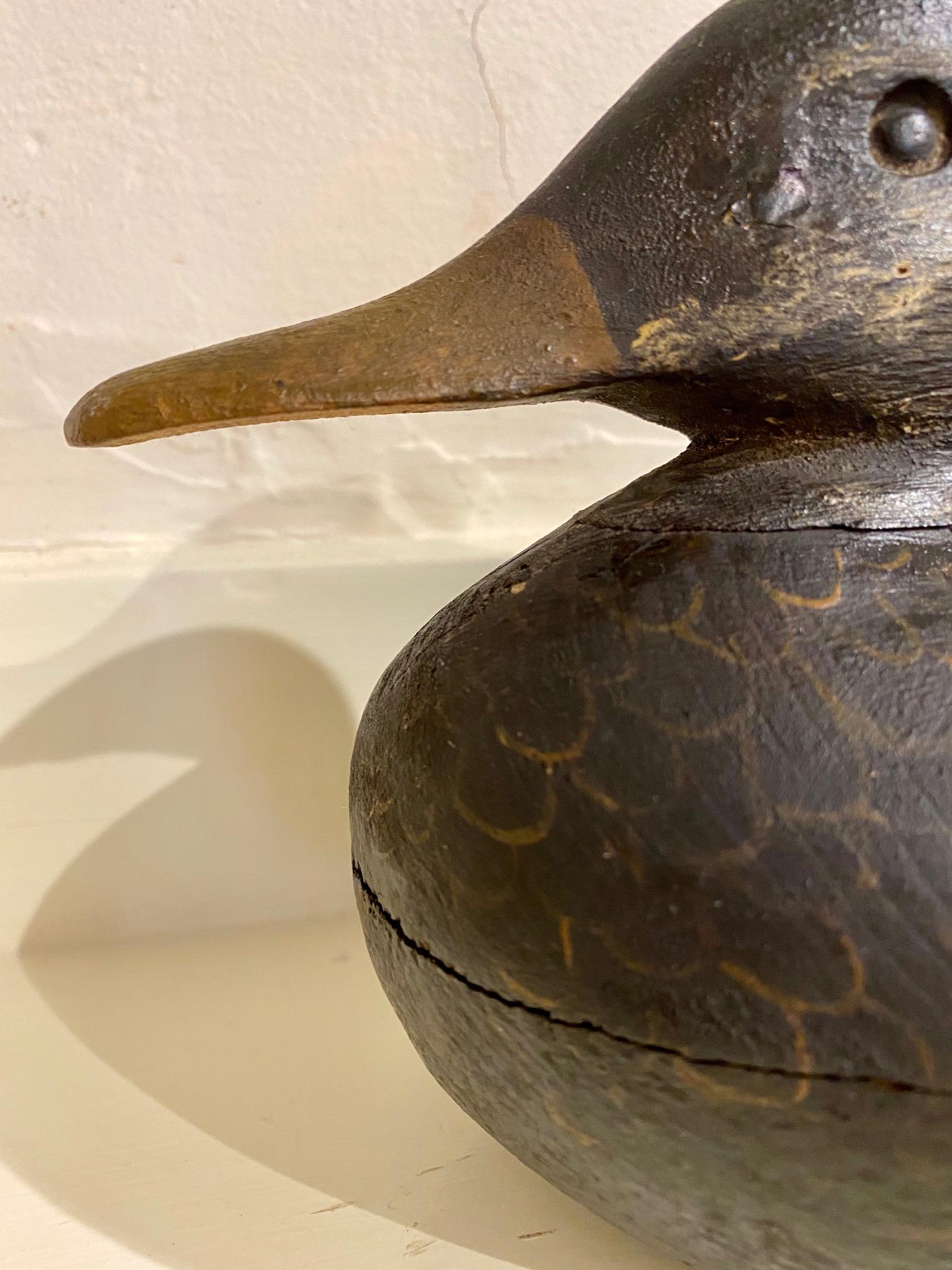 Hand-Painted Martha's Vineyard Black Duck Decoy by Frank Richardson, circa 1920