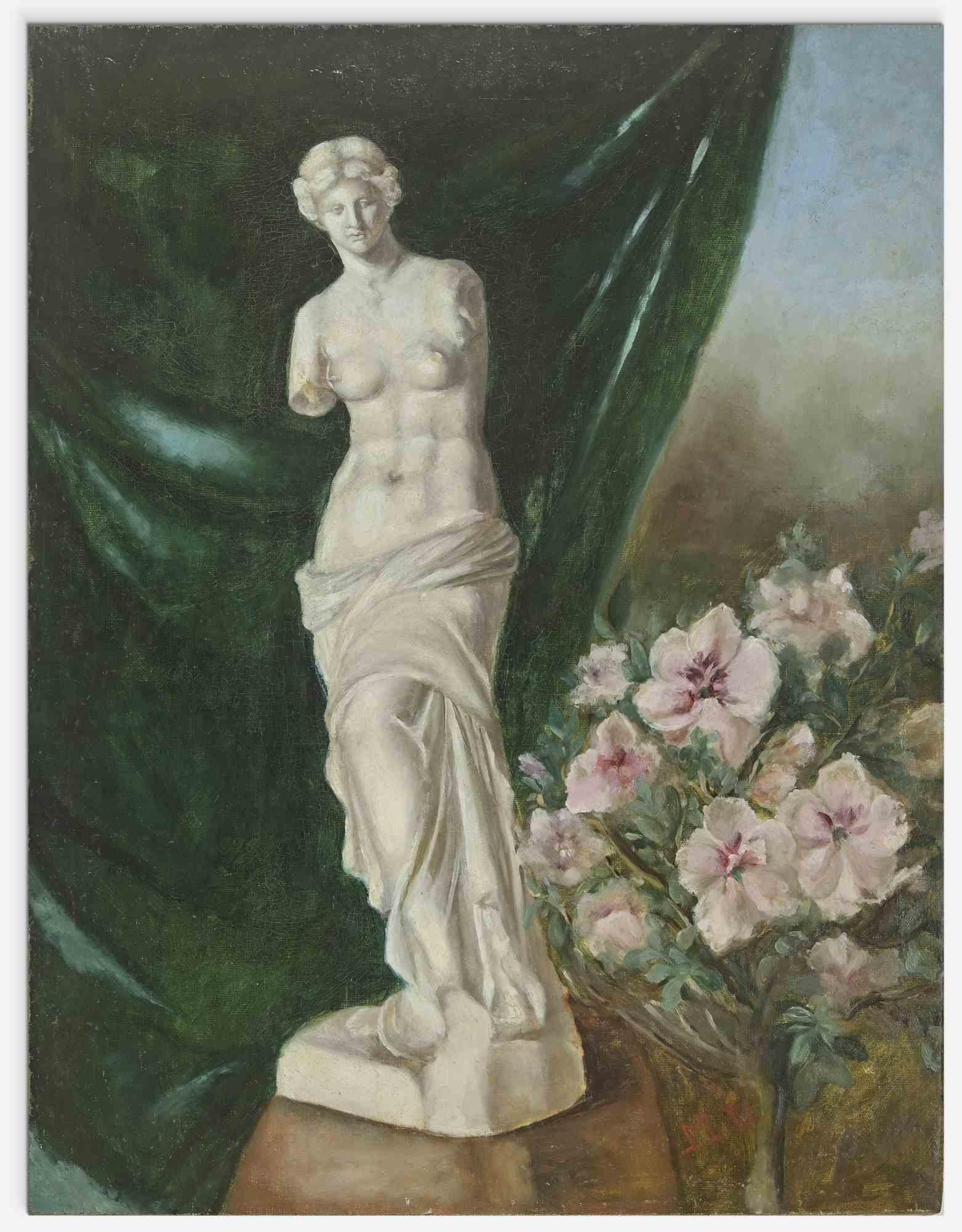 Inconnue, la Vénus de Milo est une œuvre d'art réalisée par Marthe Delacroix (française, 1898-1970) au milieu du XXe siècle.

Huile originale sur toile.

Mint Conditions avec des décolorations sur les marges.