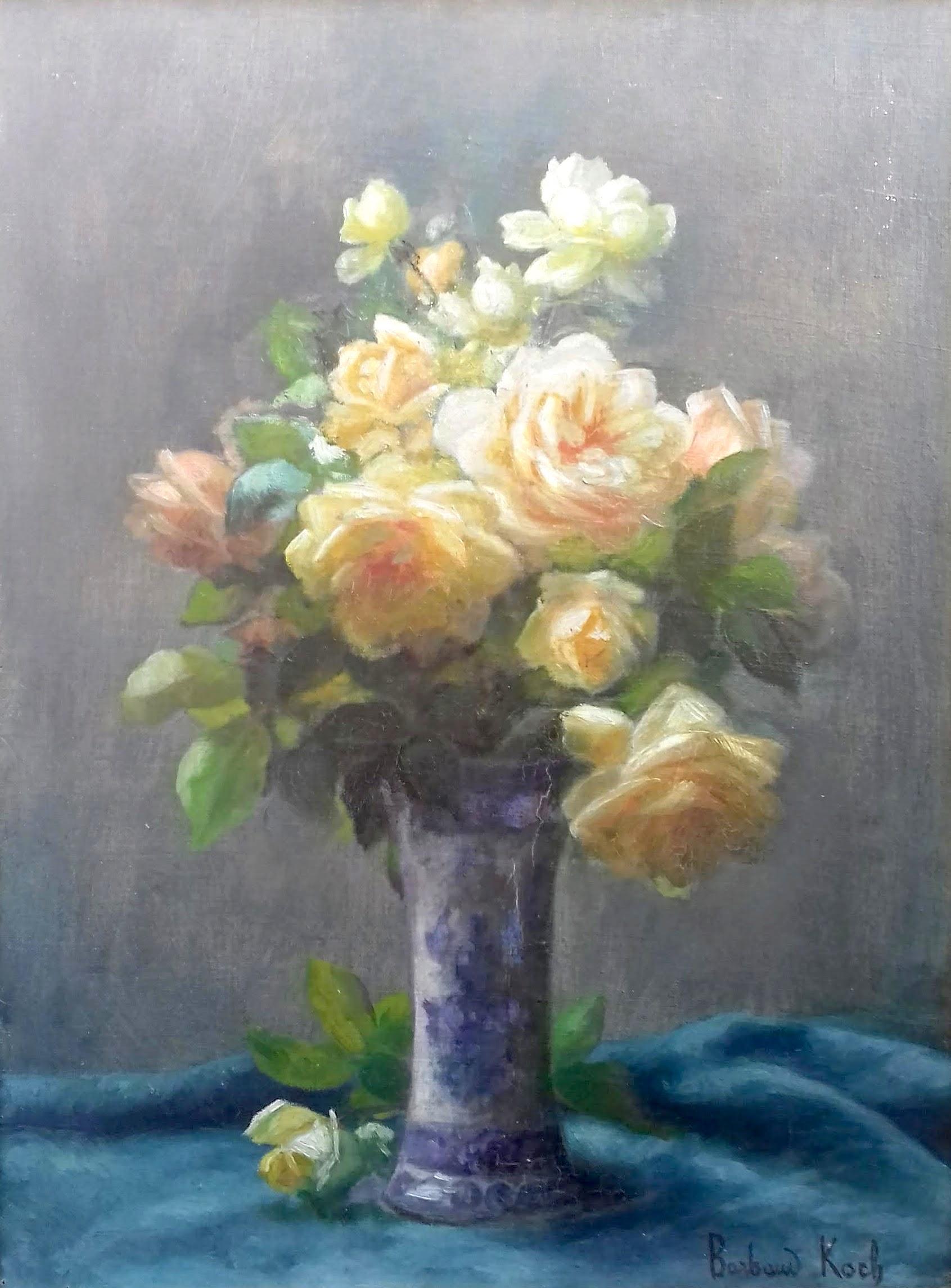 Marthe Élisabeth Barbaud-Koch Still-Life Painting - Bouquet Roses Floral Still Life French Art Nouveau period oil painting