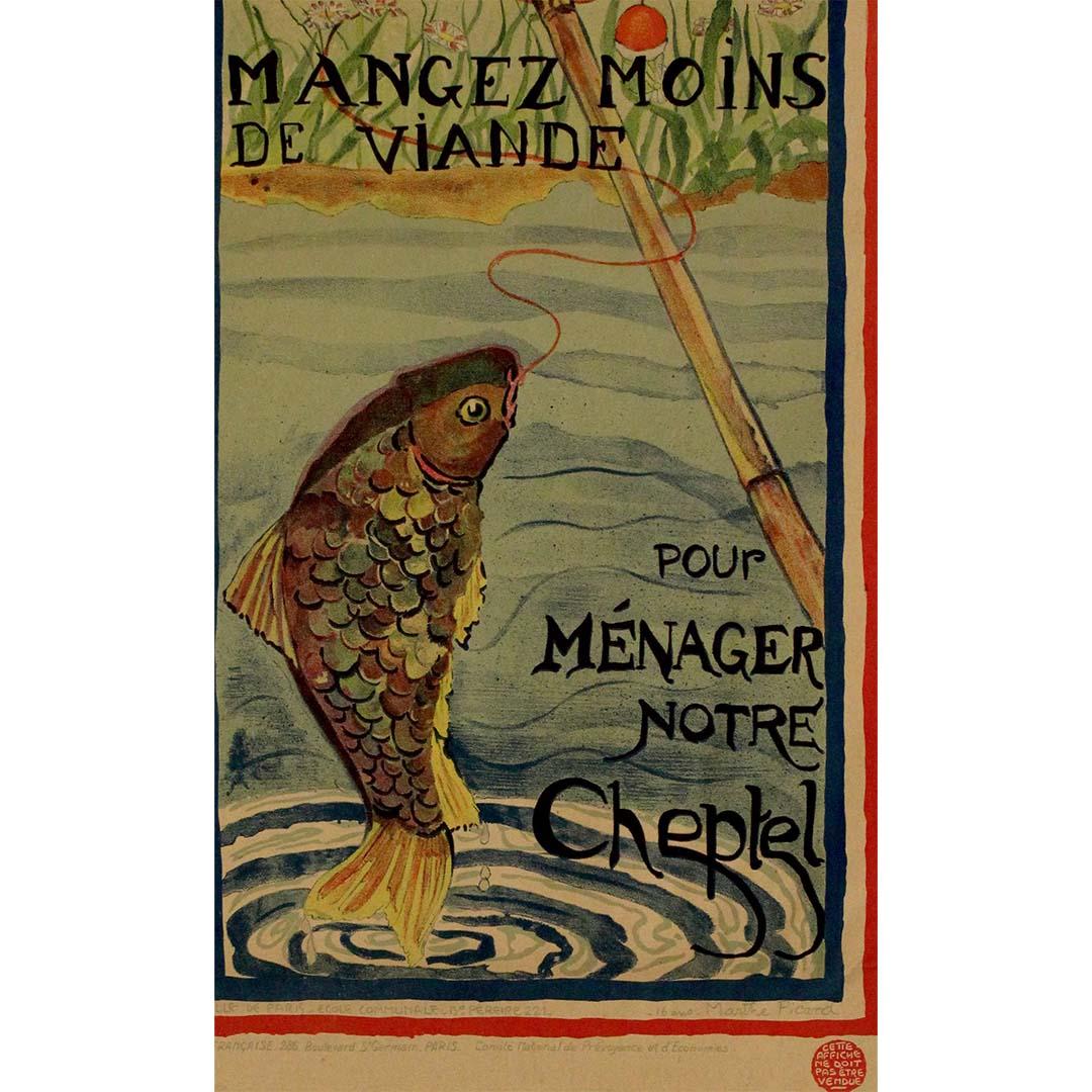 1918 Originalplakat „Mangez Moins de Viande“ („Eat Less Meat“) Propaganda aus dem Ersten Weltkrieg im Angebot 1
