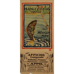 Cartel original de 1918 "Mangez Moins de Viande" ("Come menos carne") Propaganda de la I Guerra Mundial