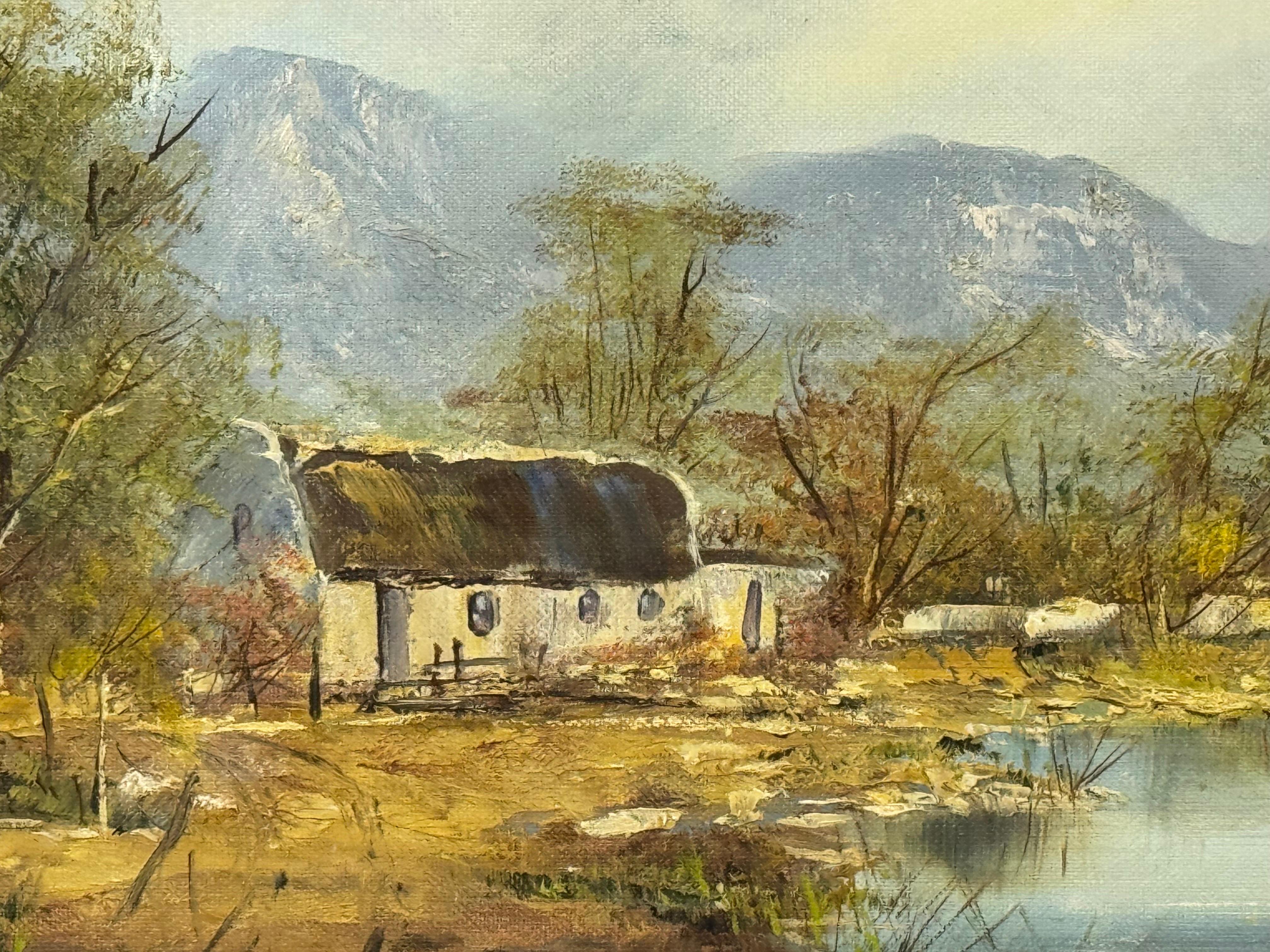Dipinto a olio d'epoca raffigurante un cottage vicino a un fiume nelle montagne del Sudafrica in vendita 6