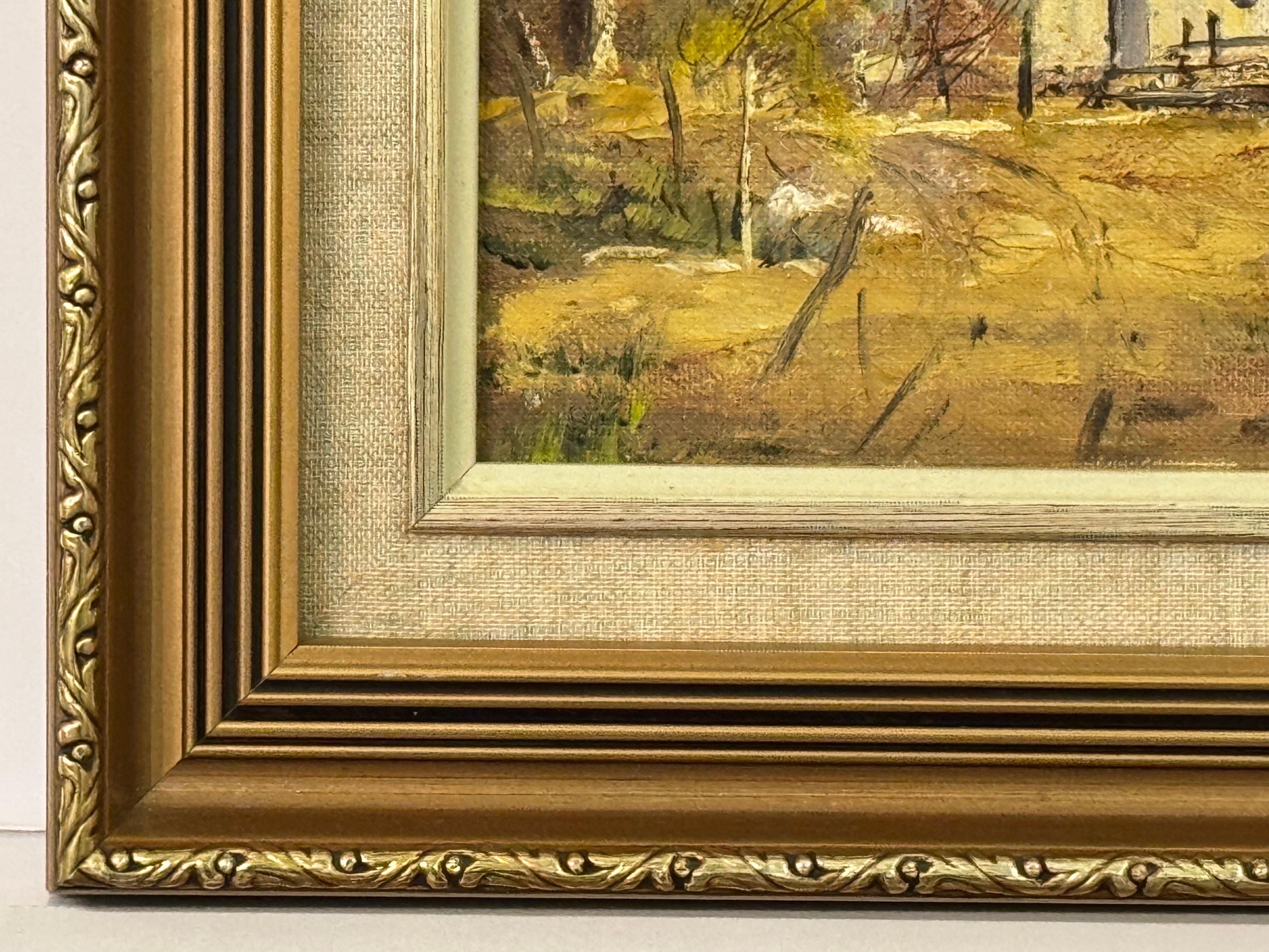 Dipinto a olio d'epoca raffigurante un cottage vicino a un fiume nelle montagne del Sudafrica in vendita 2