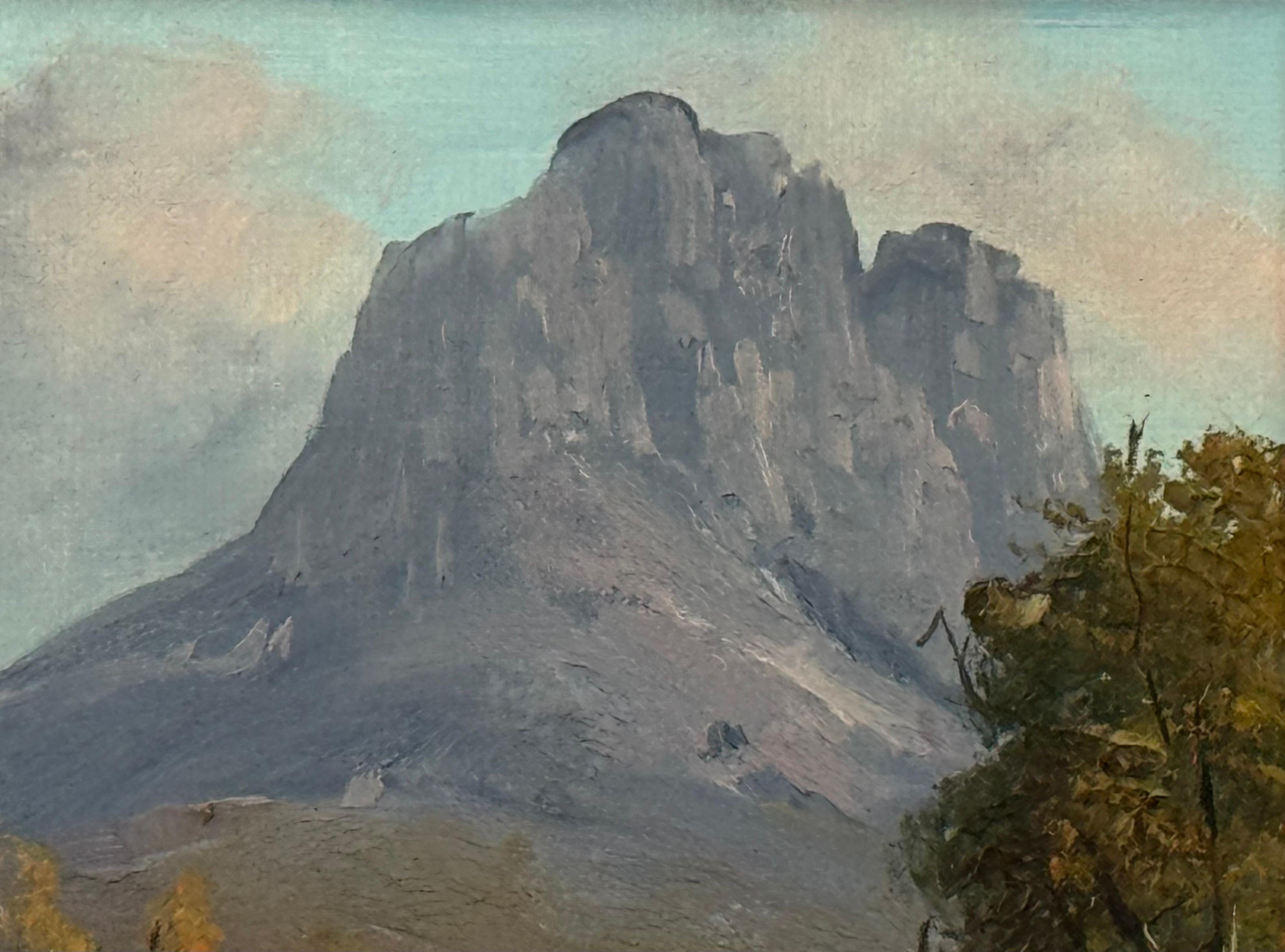 Pintura al óleo vintage de una cabaña remota en las dramáticas montañas de Sudáfrica en venta 8