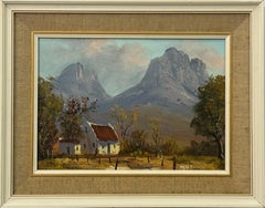 Vintage Oil Painting of Remote Cottage in the Dramatic Mountains of South Africa