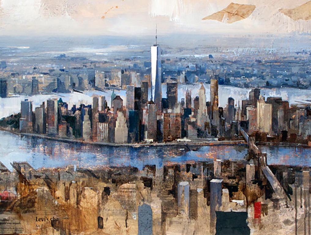 45017 Manhattan From Brooklyn - 21st Century, Contemporary, Figurative Painting For Sale 1