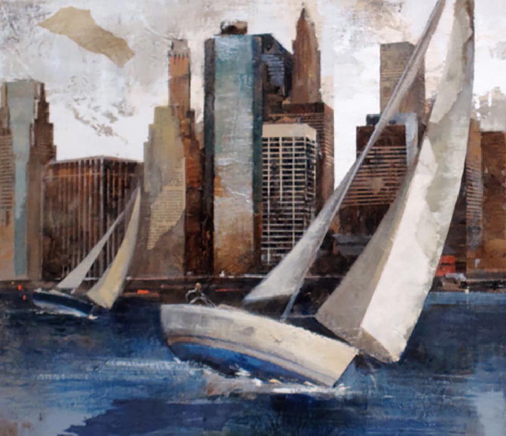 45025 Sailing In Manhattan - 21st Century, Contemporary, Figurative Painting For Sale 2