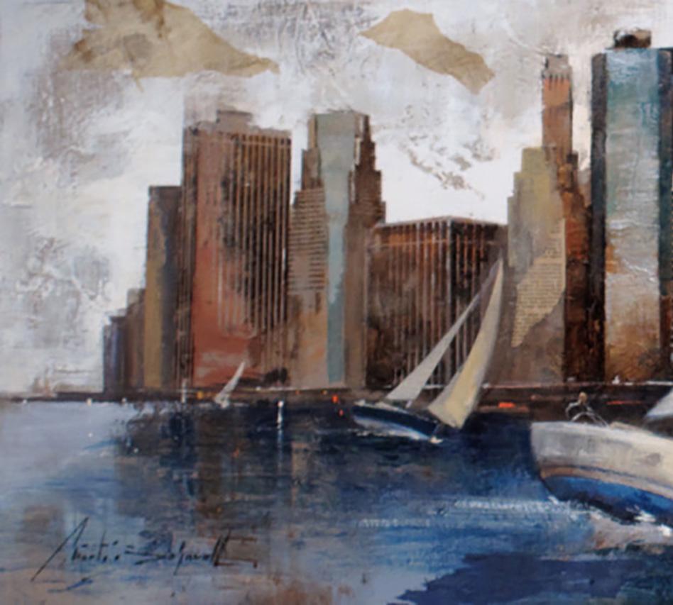 45025 Sailing In Manhattan - 21st Century, Contemporary, Figurative Painting For Sale 3