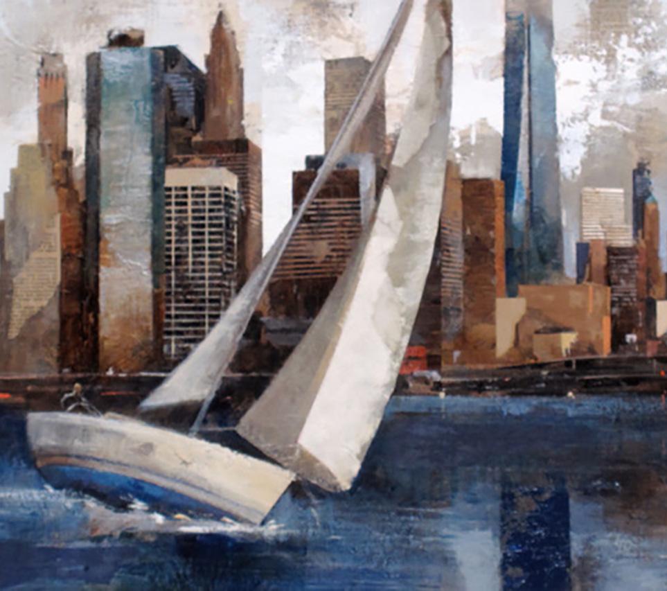 45025 Sailing In Manhattan - 21st Century, Contemporary, Figurative Painting For Sale 4