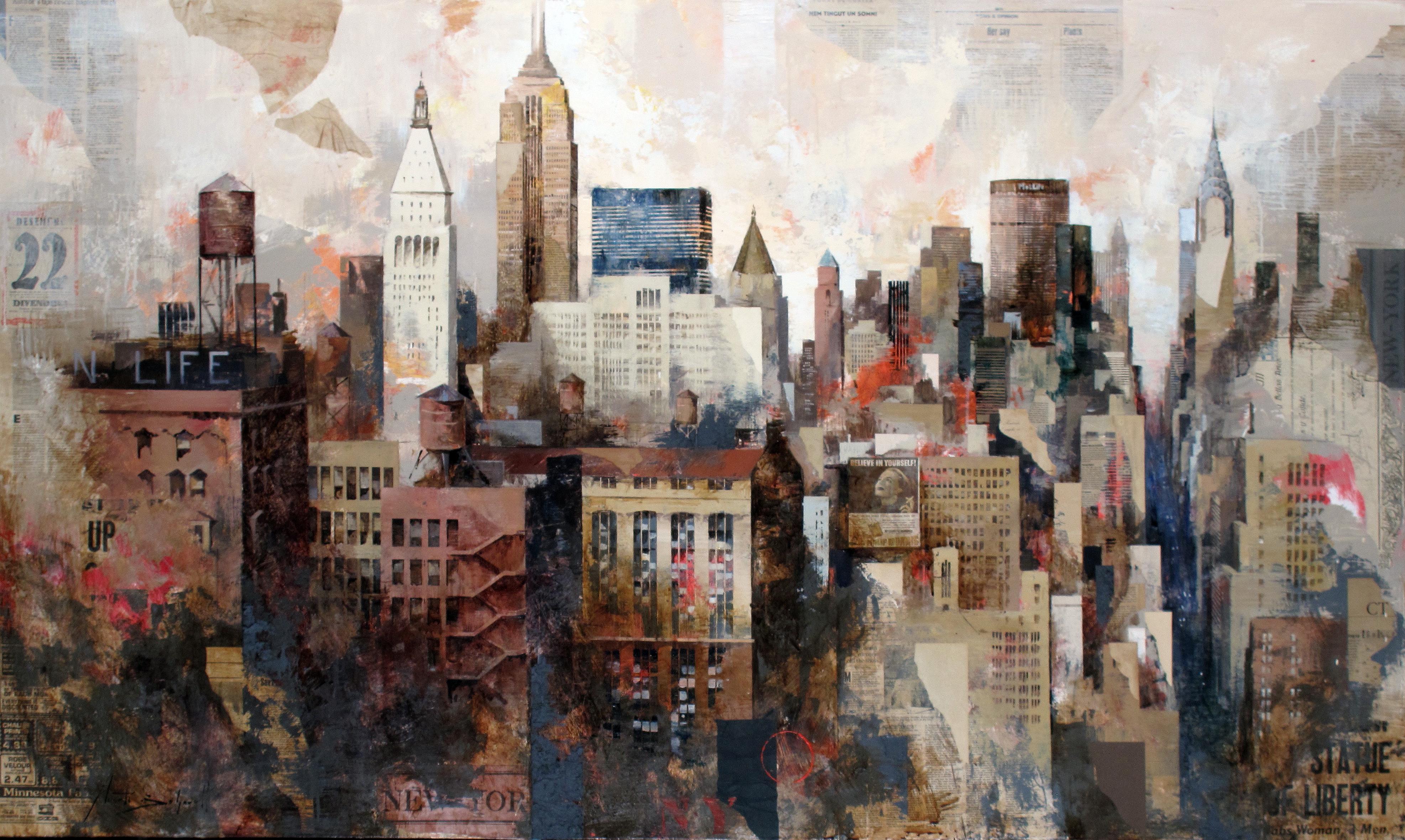 Manhattan Life's - 21st Century, Contemporary, Figurative Painting, Mixed Media