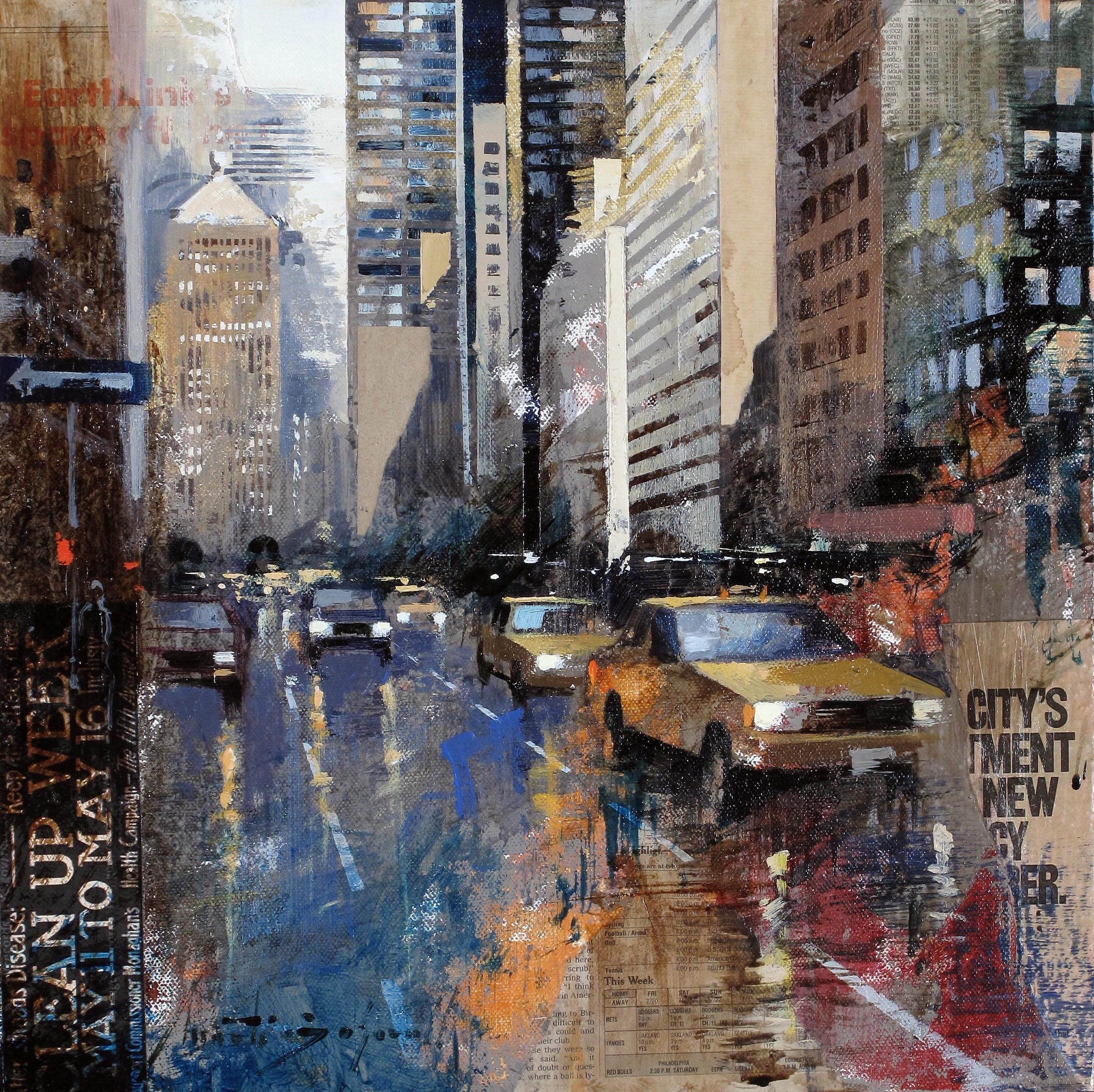 Park Av. - 21. Jahrhundert, Zeitgenössisch, Figurative Malerei, Gemischte Medien