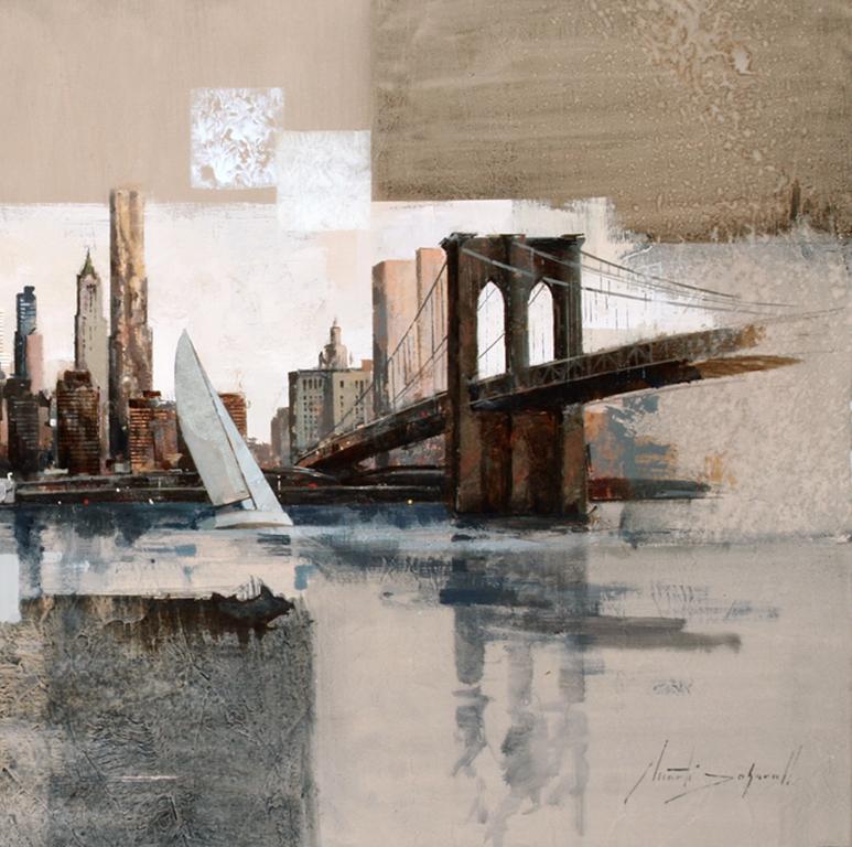 Navegando En Manhattan - Siglo XXI, Contemporáneo, Pintura Figurativa - Figurative Painting Gris de Marti Bofarull