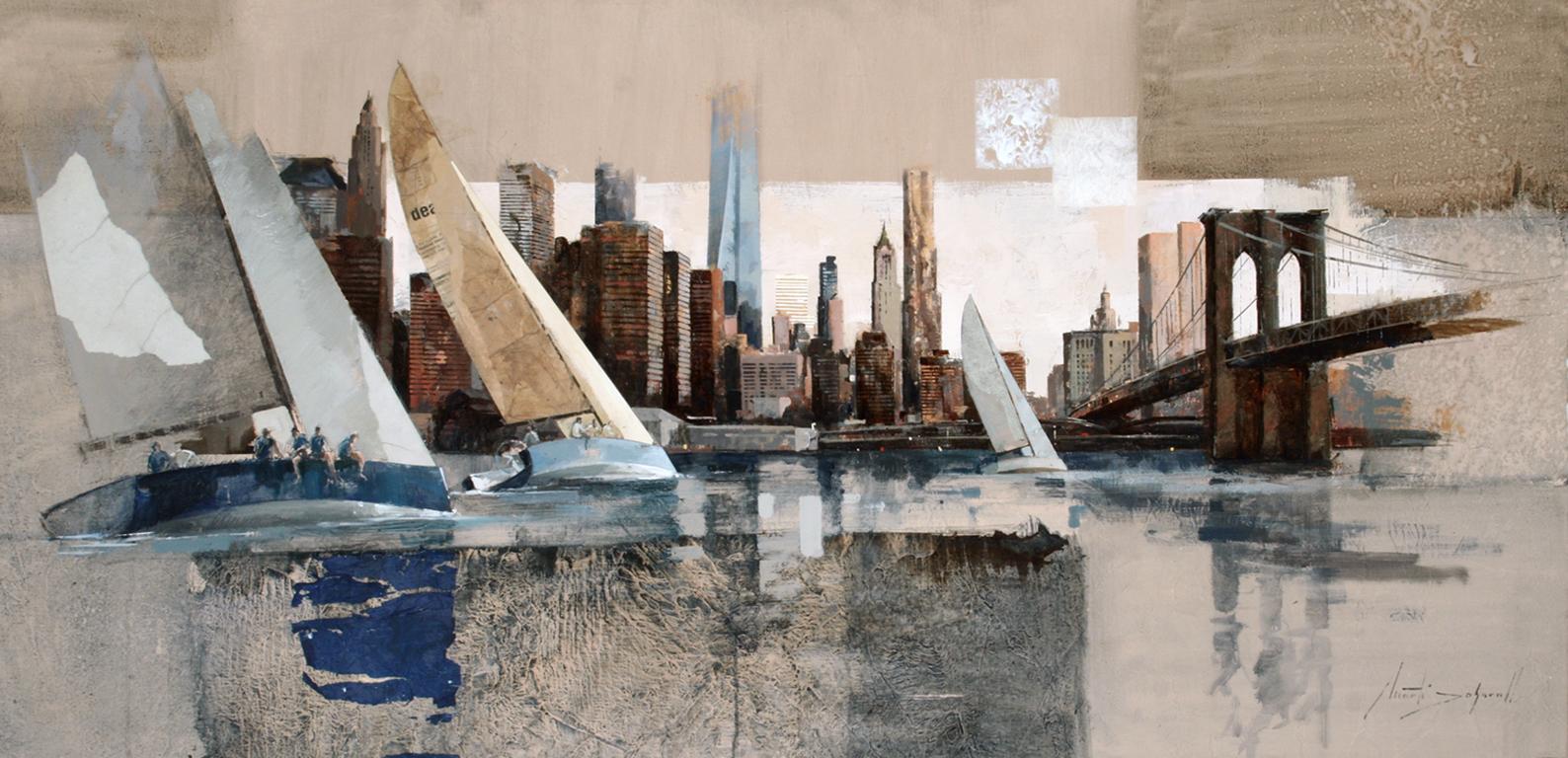 Figurative Painting de Marti Bofarull - Navegando En Manhattan - Siglo XXI, Contemporáneo, Pintura Figurativa