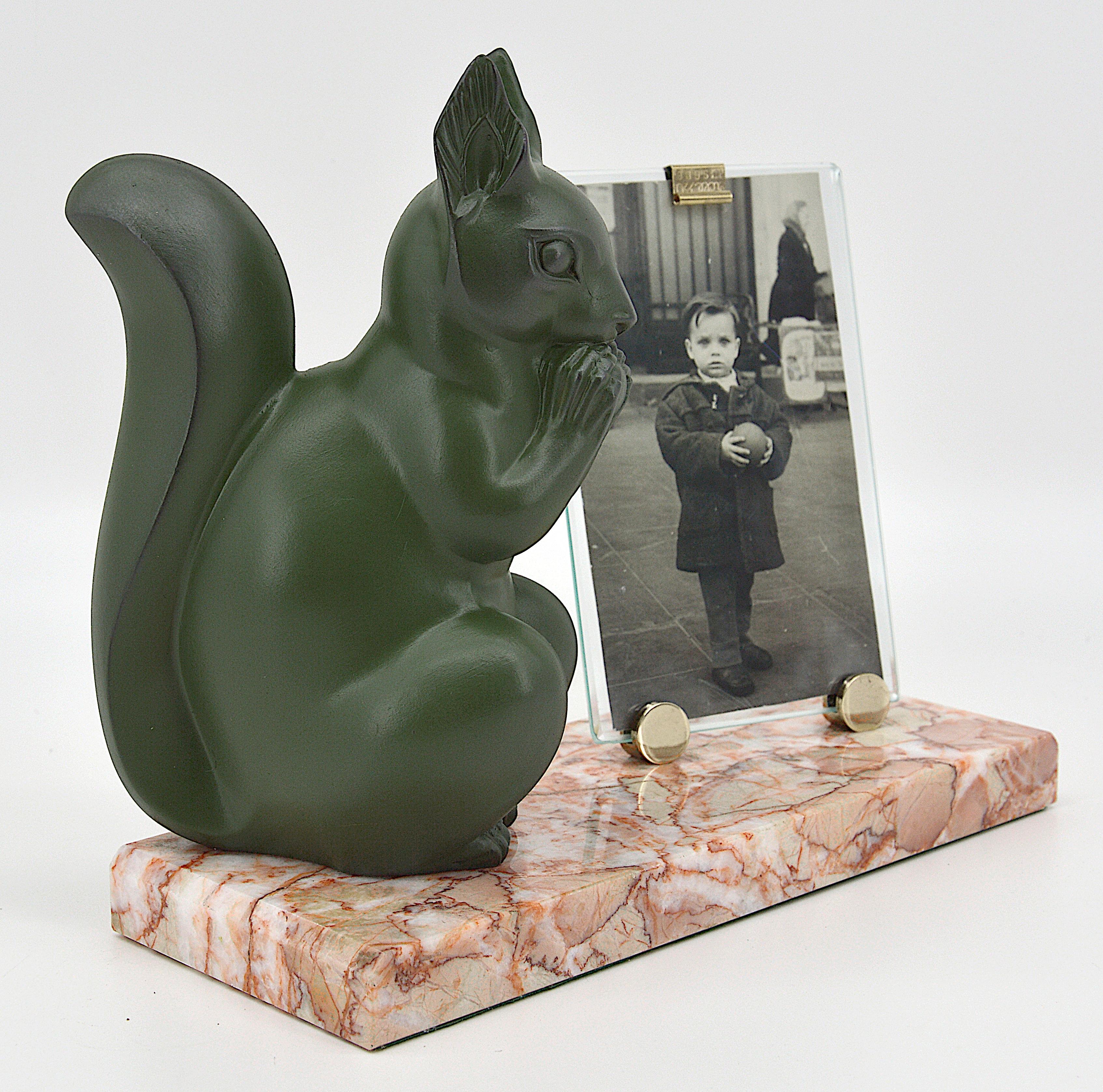 French Art Deco photo-frame by Marti Font, France, 1920. Spelter, marble, brass and glass. Overall dimensions - Height 7.5