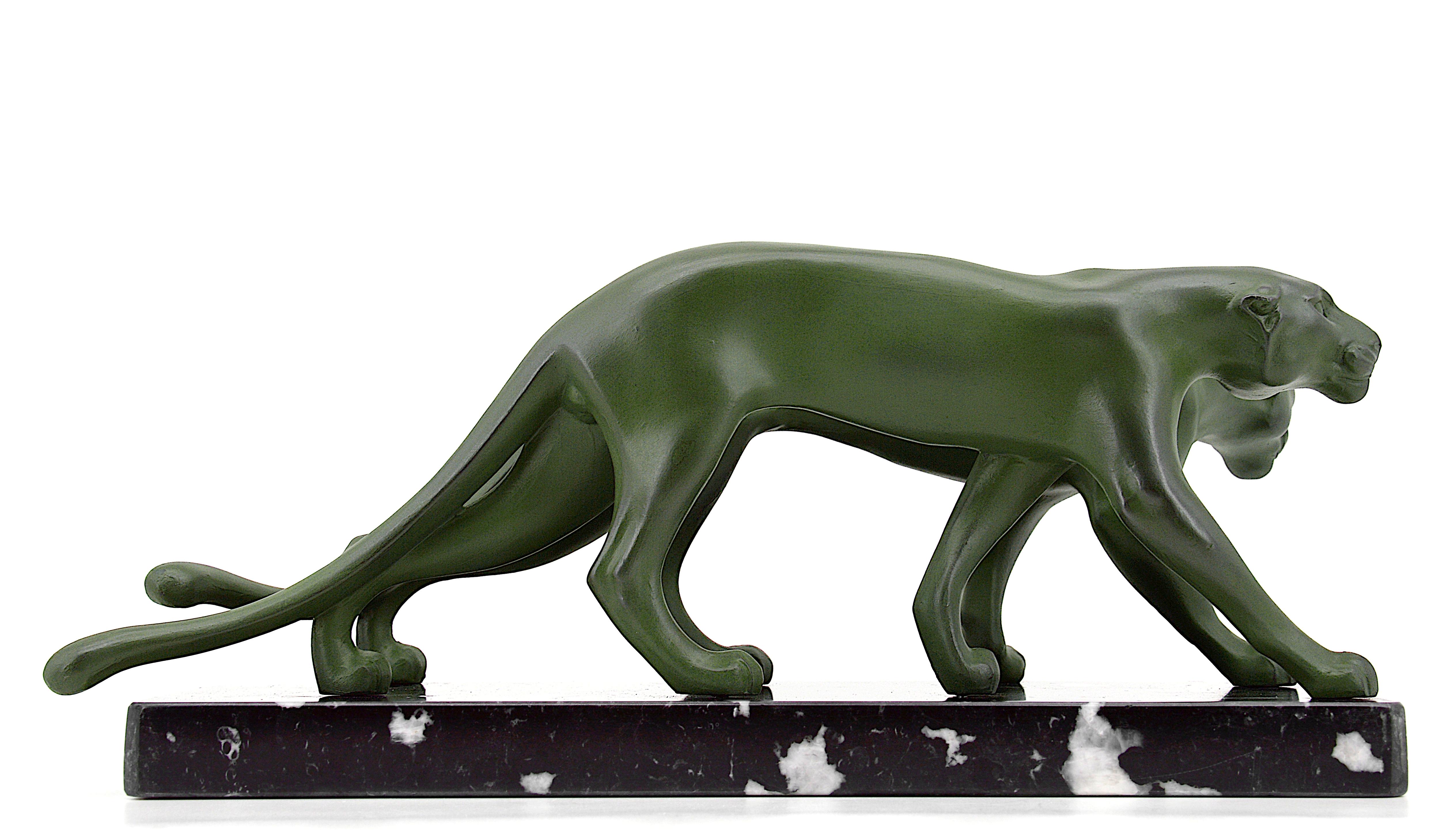 Early 20th Century Marti Font French Art Deco Panther Couple Sculpture, 1930s