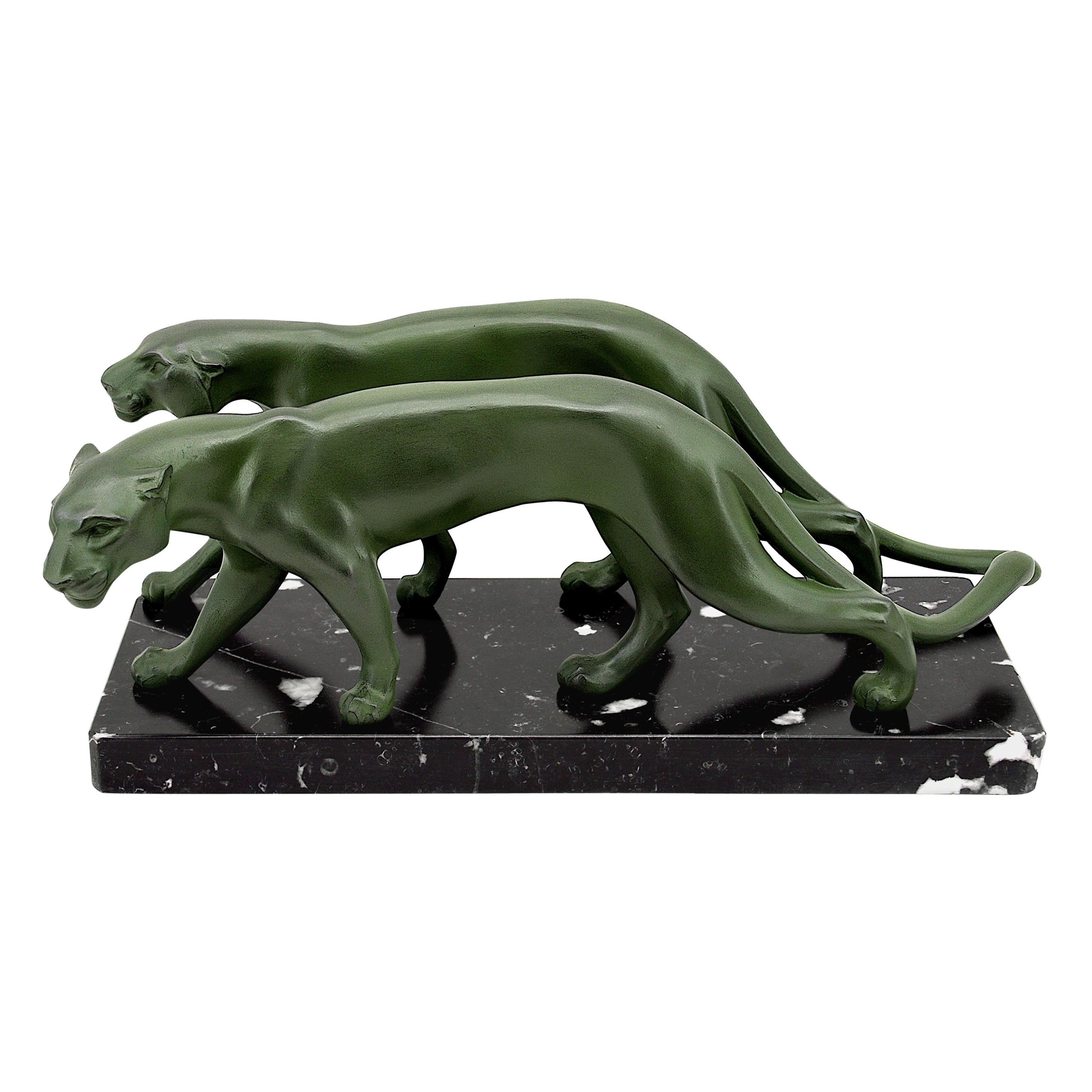 Marti Font French Art Deco Panther Couple Sculpture, 1930s