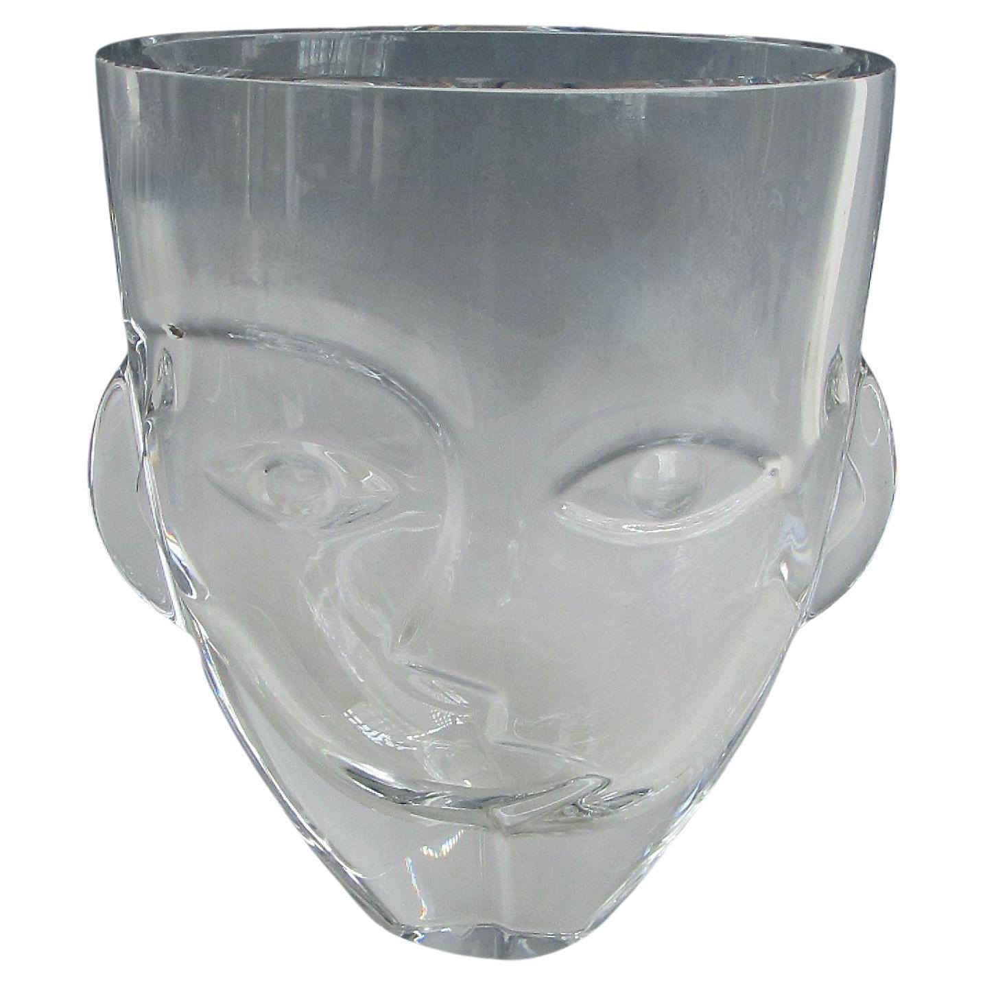Orrefors Ramses vase designed by Marti Rytkonen . Large and impressive half inch thick clear glass vase depicting the face of Ramses . Glass is in fine condition no issues or apologies . 