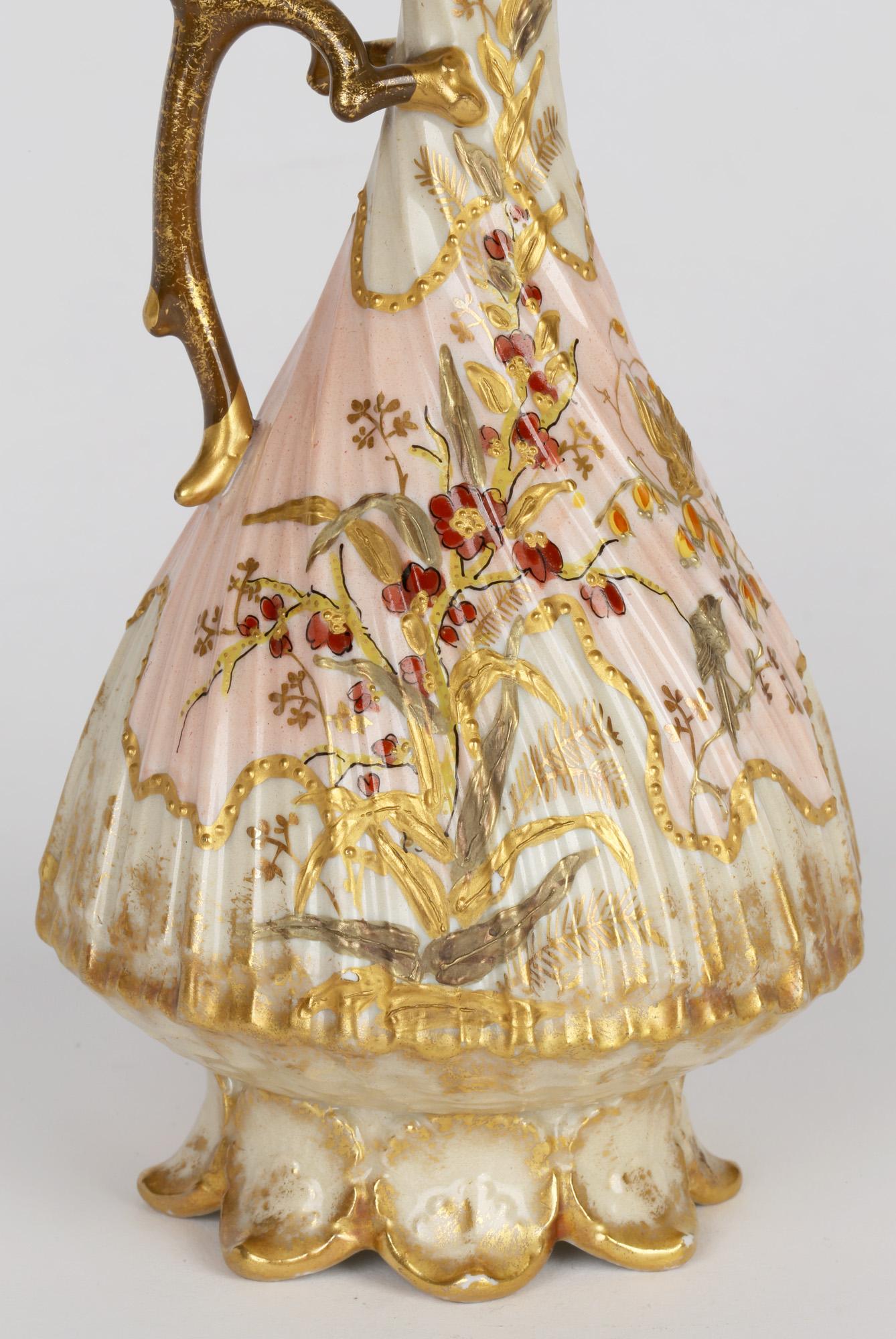 Martial Redon French Limoges Porcelain Floral Gilded Handled Ewer For Sale 9