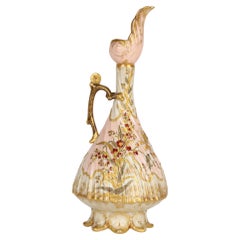 Martial Redon French Limoges Porcelain Floral Gilded Handled Ewer