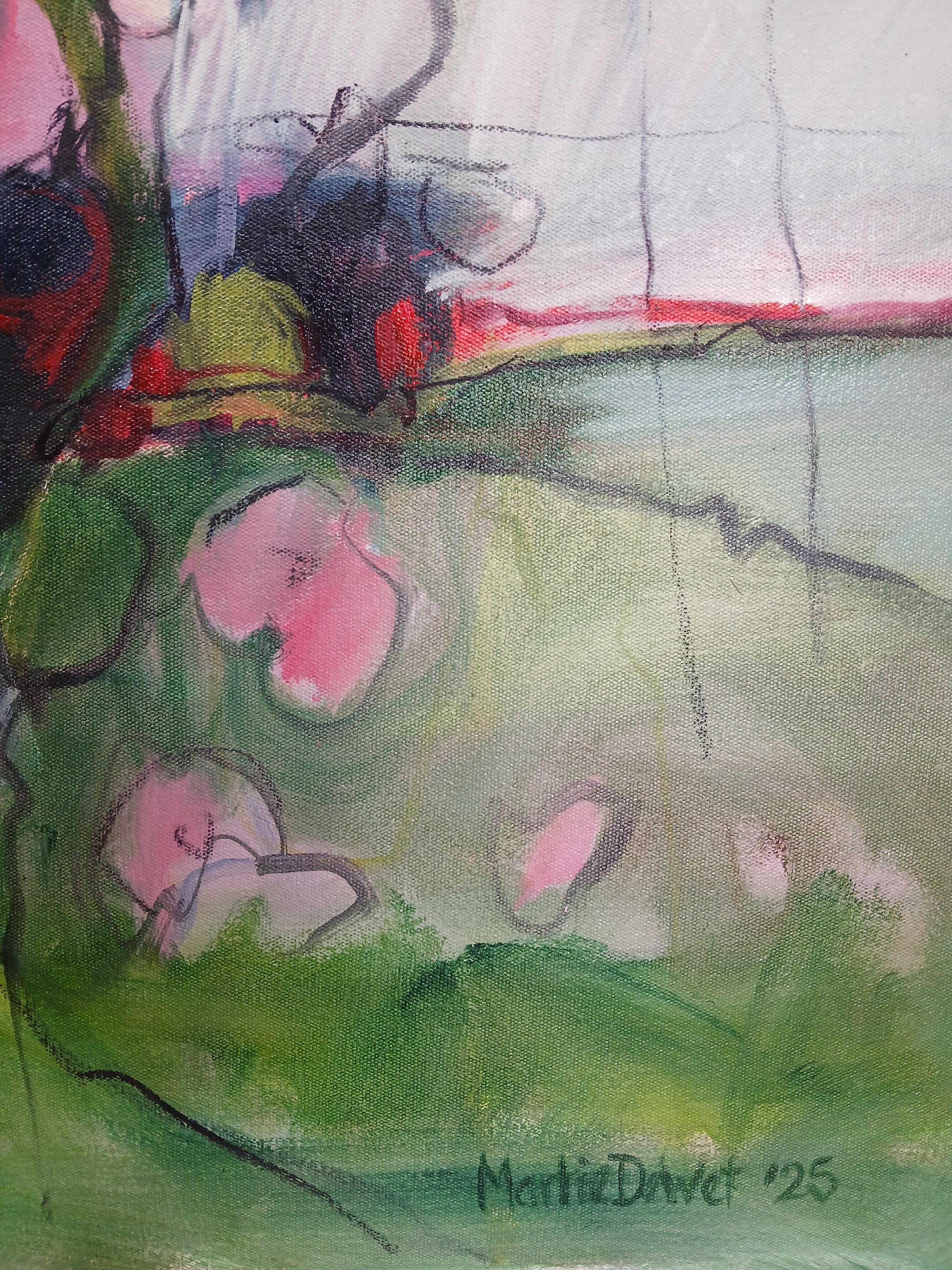 Grande peinture florale abstraite colorée à l'huile sur toile dans les tons pastel en vente 5