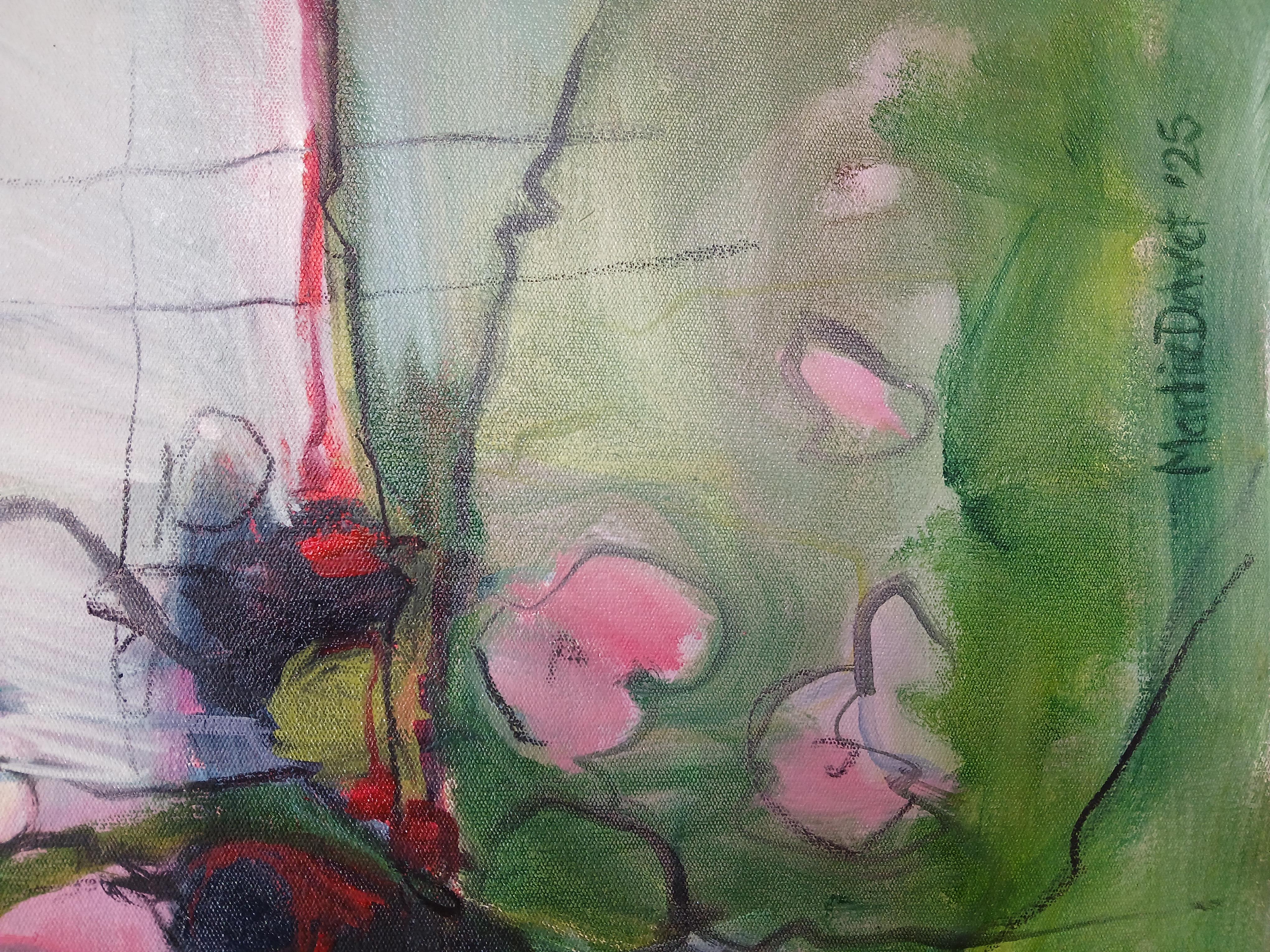 Large Colourful Abstract Oil on Canvas Floral Painting With Pastel Tones im Angebot 7