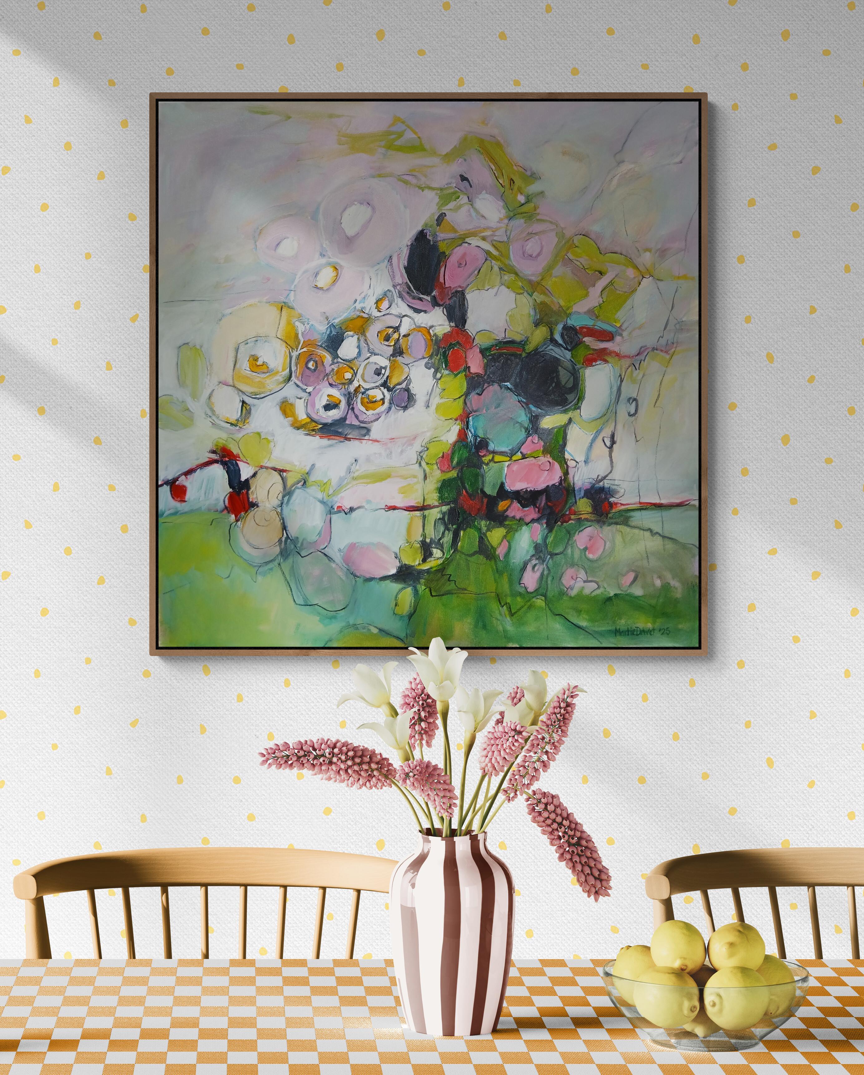 Large Colourful Abstract Oil on Canvas Floral Painting With Pastel Tones im Angebot 8