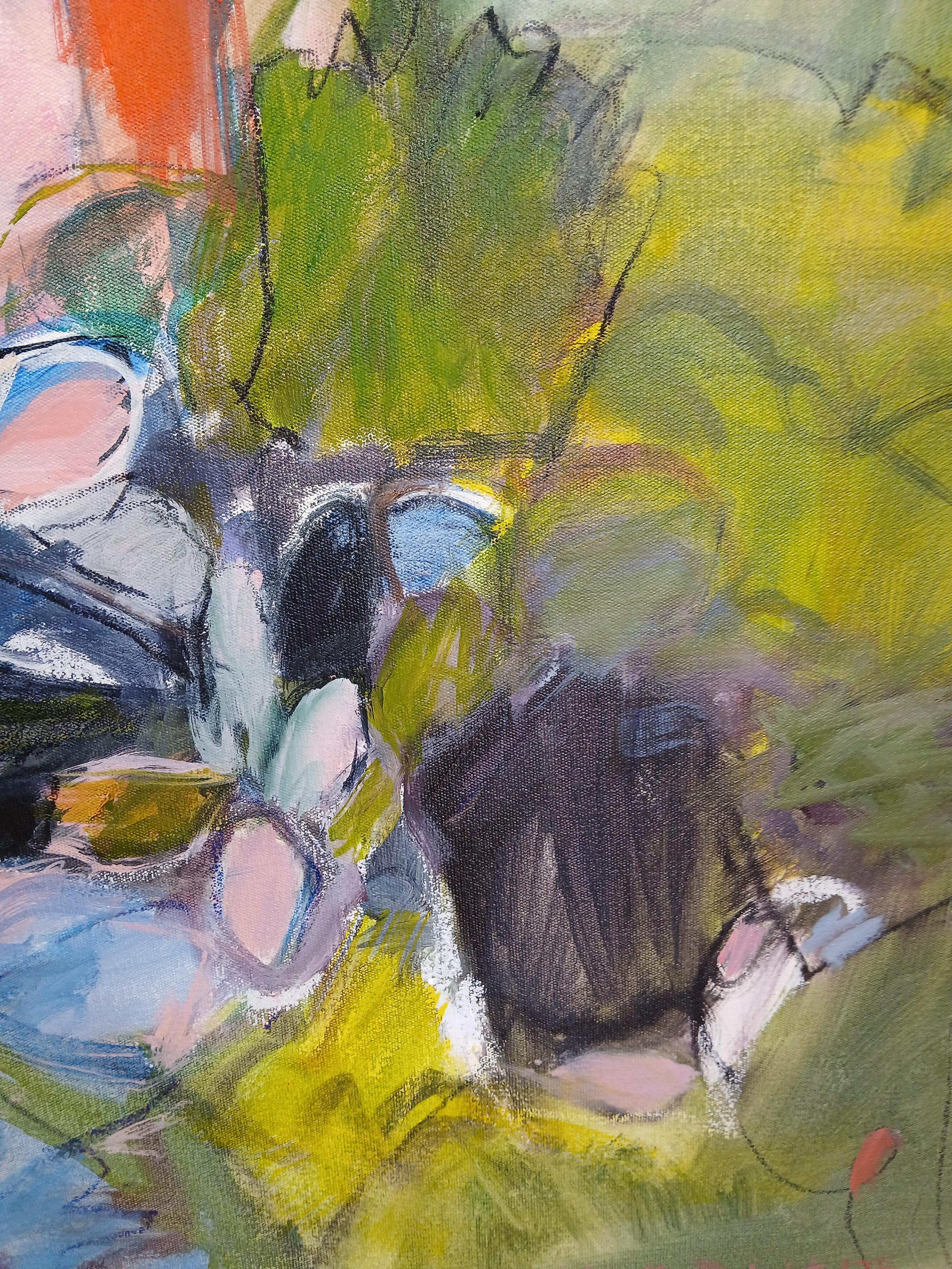 Grande peinture florale abstraite colorée à l'huile sur toile dans les tons pastel en vente 6