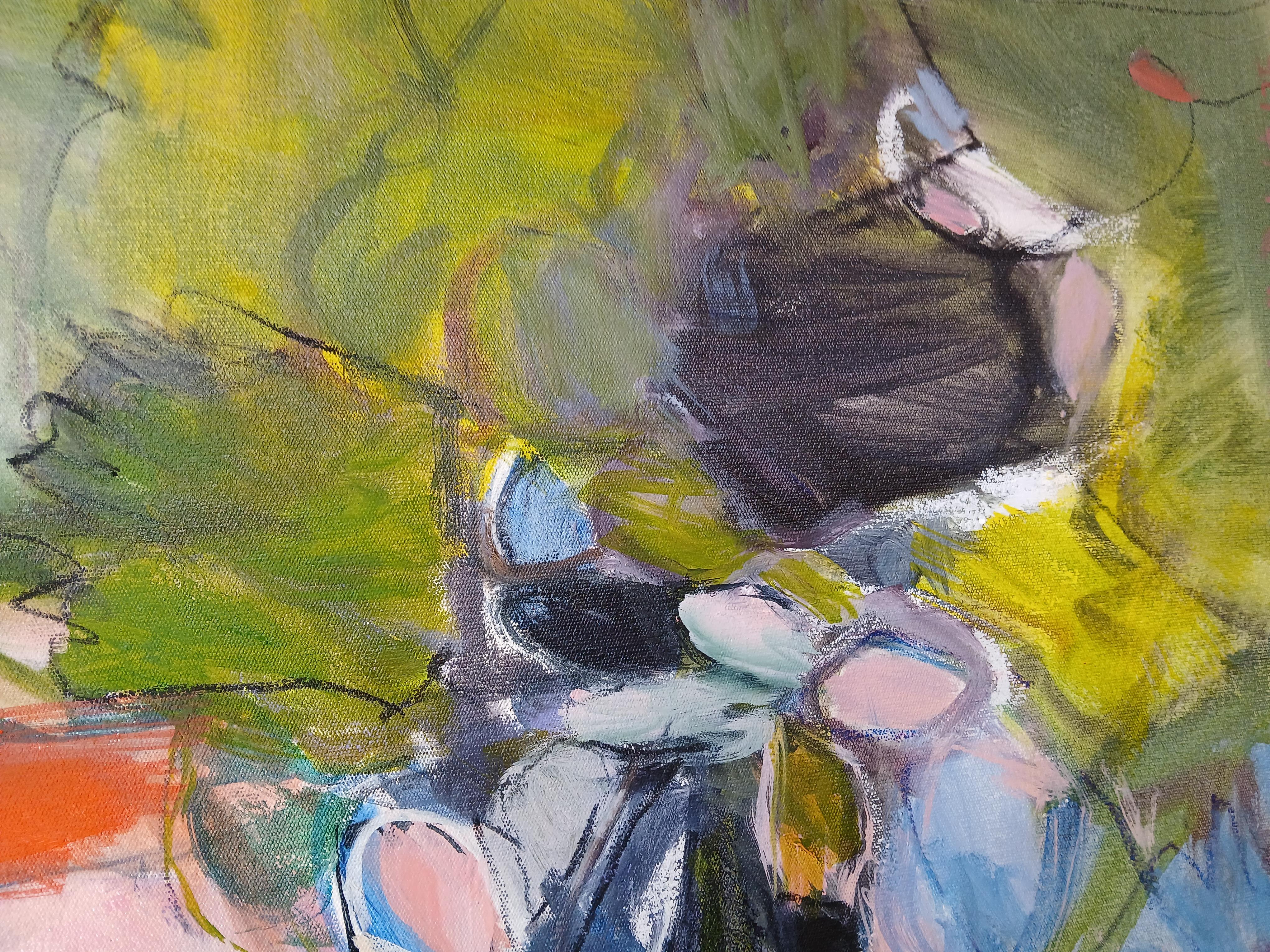 Large Colourful Abstract Oil on Canvas Floral Painting With Pastel Tones For Sale 8