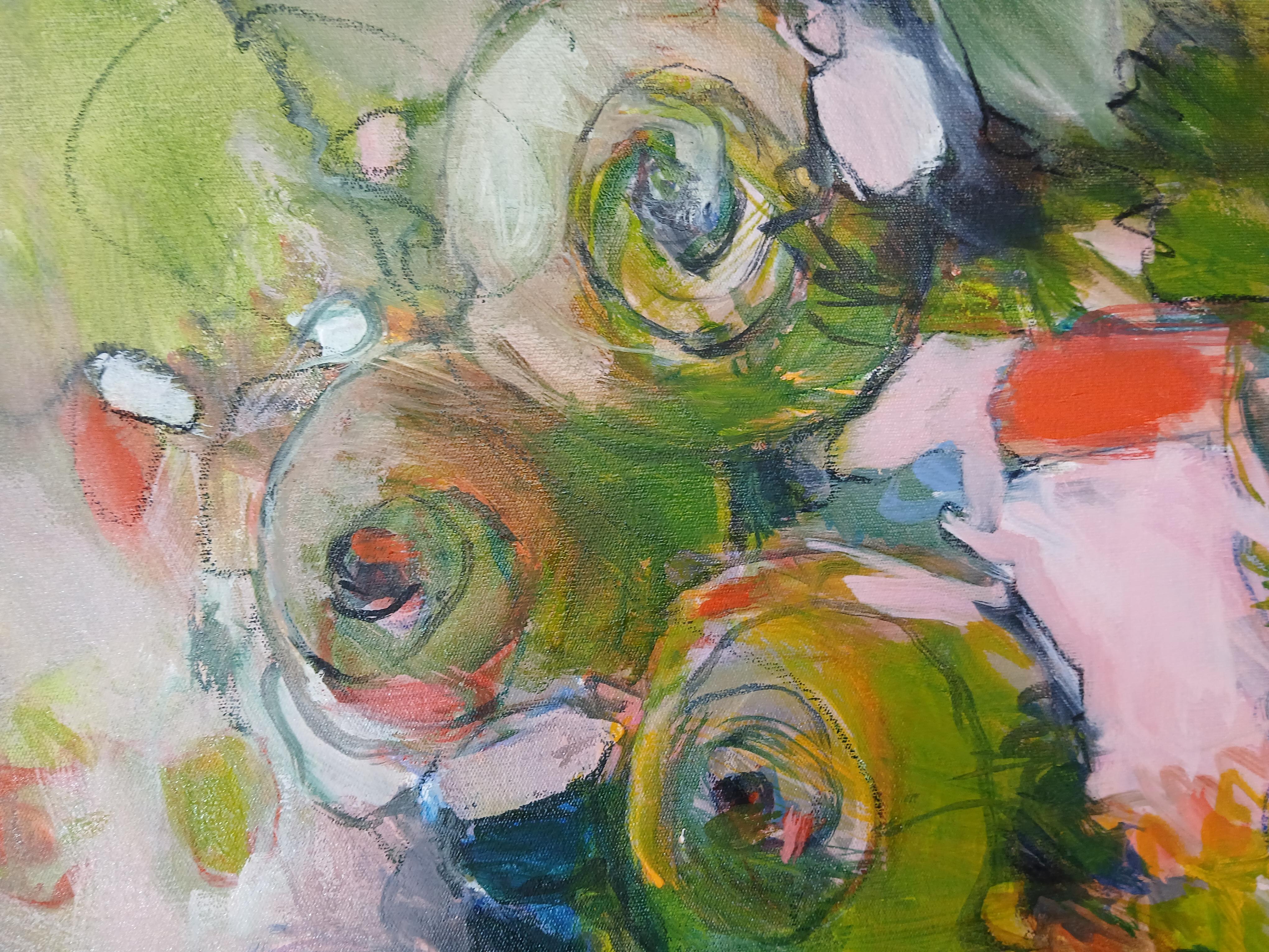Large Colourful Abstract Oil on Canvas Floral Painting With Pastel Tones For Sale 9