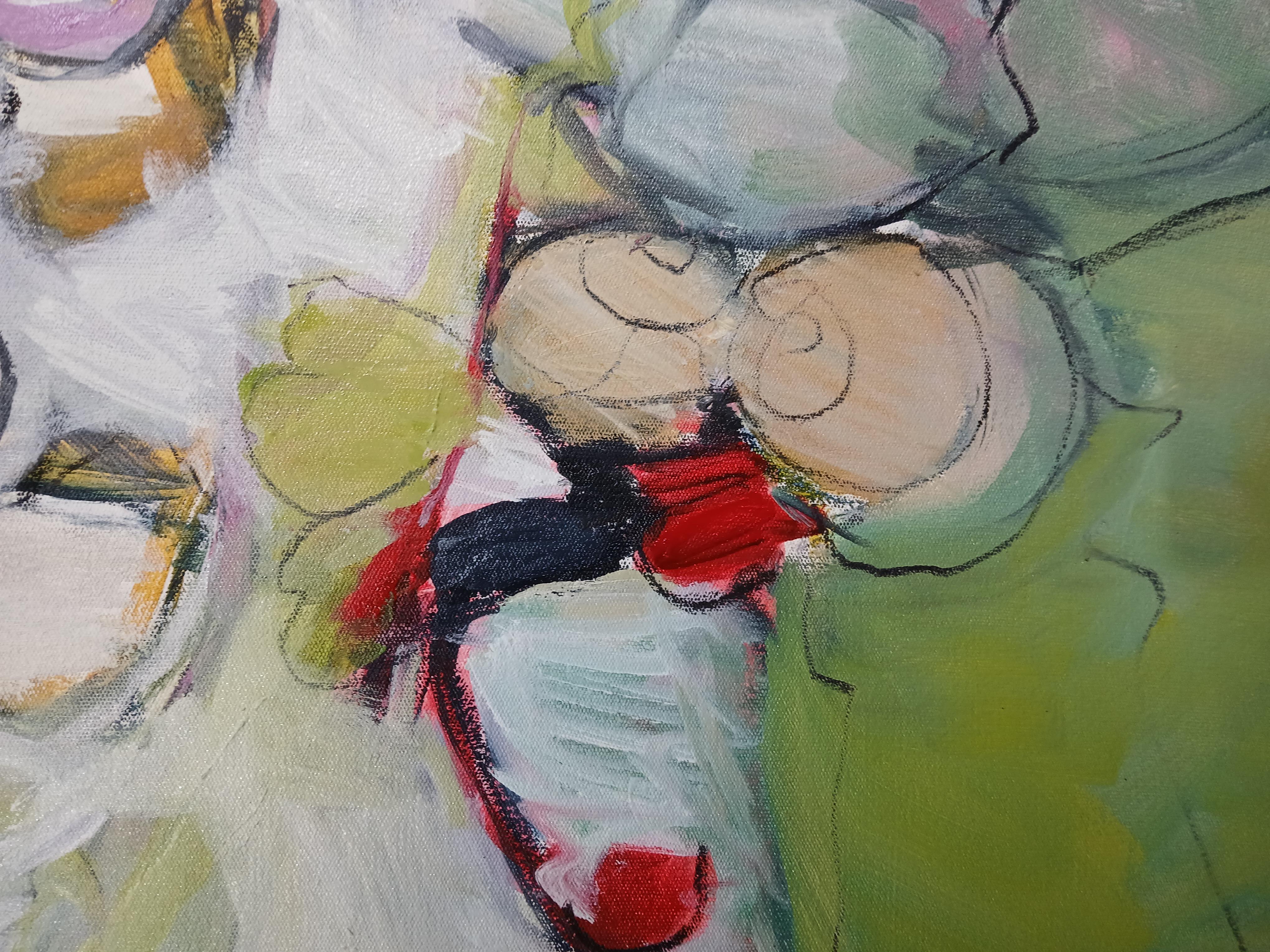 Large Colourful Abstract Oil on Canvas Floral Painting With Pastel Tones im Angebot 1
