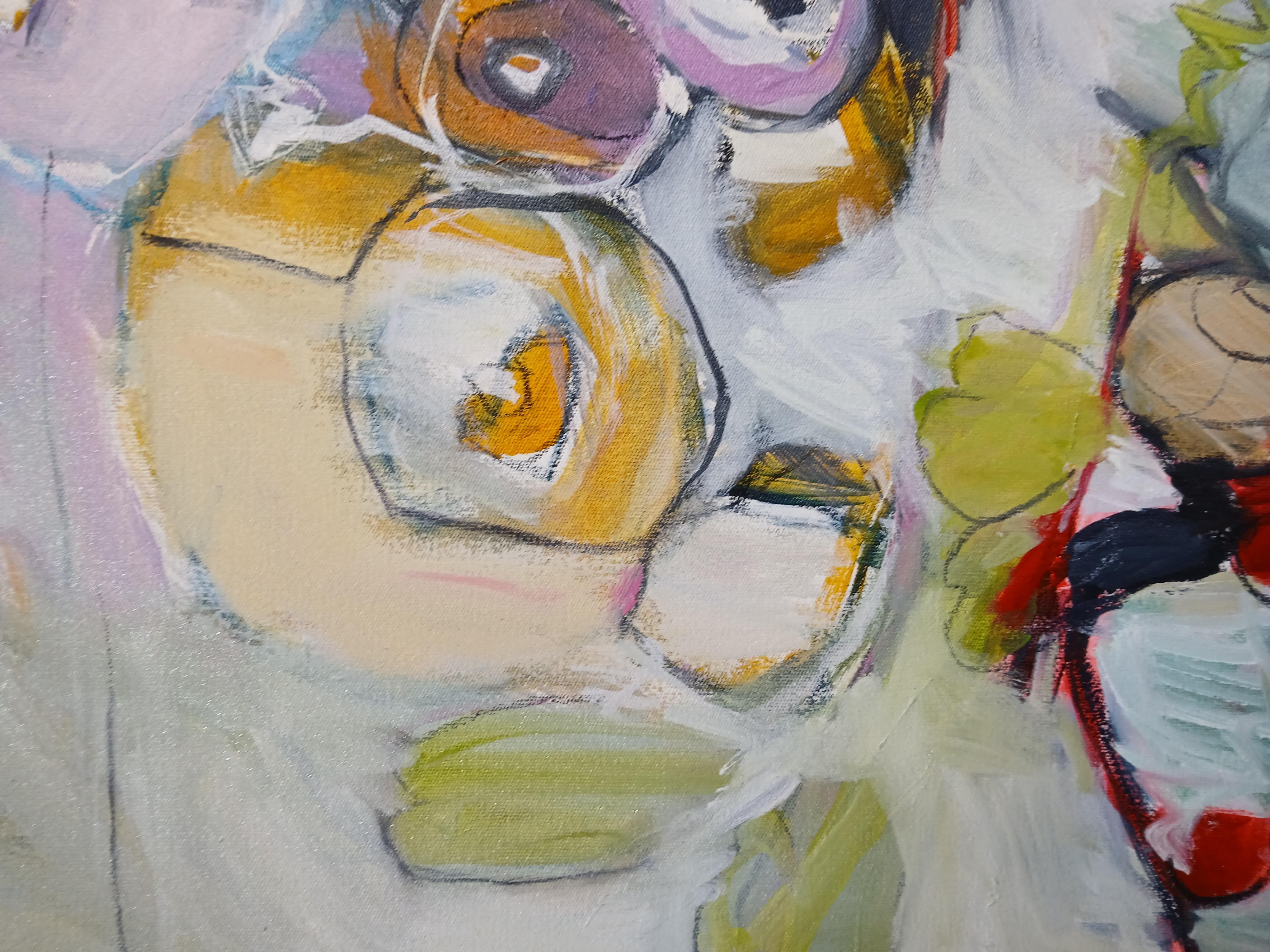 Large Colourful Abstract Oil on Canvas Floral Painting With Pastel Tones im Angebot 2