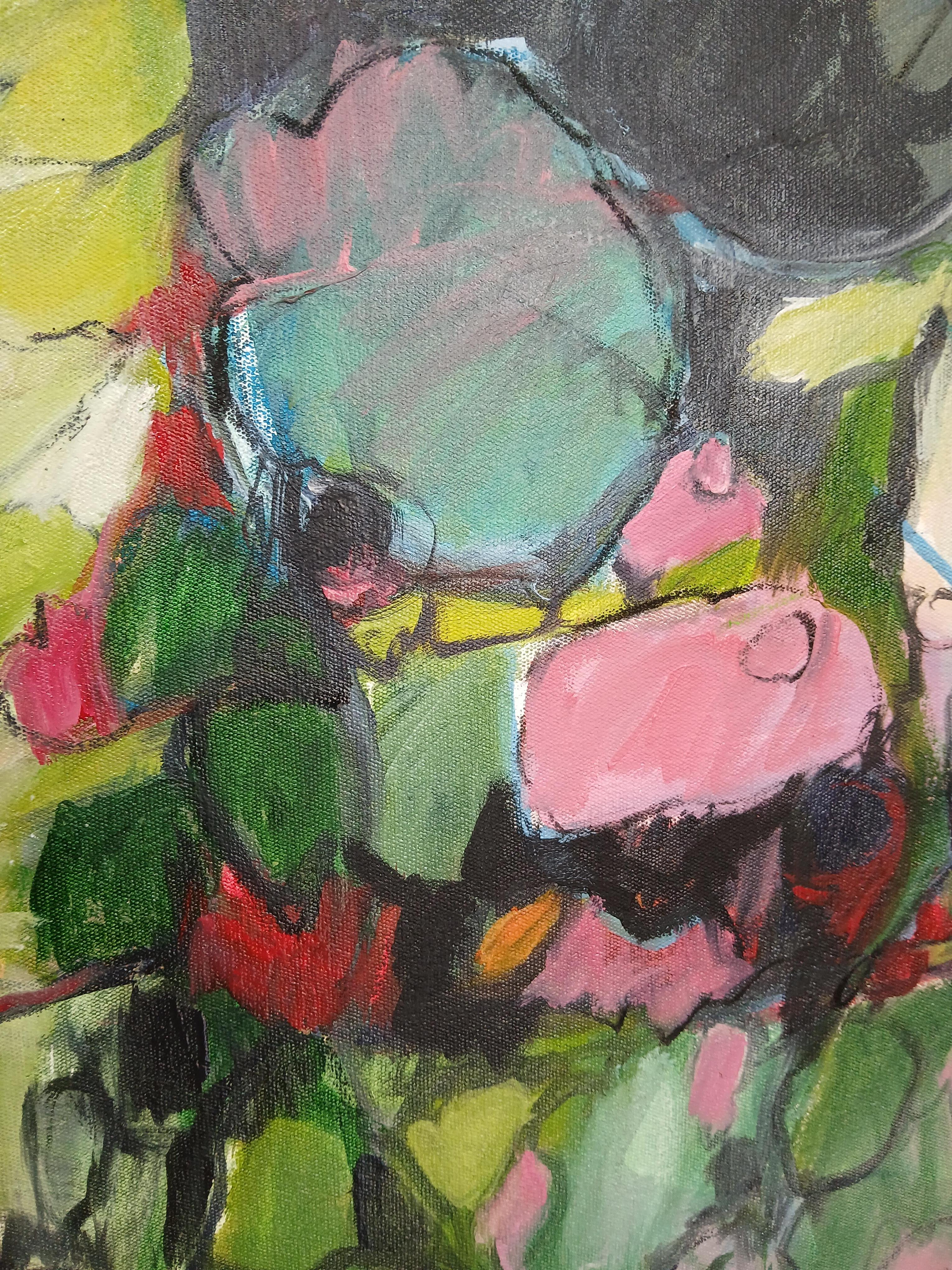 Grande peinture florale abstraite colorée à l'huile sur toile dans les tons pastel en vente 1