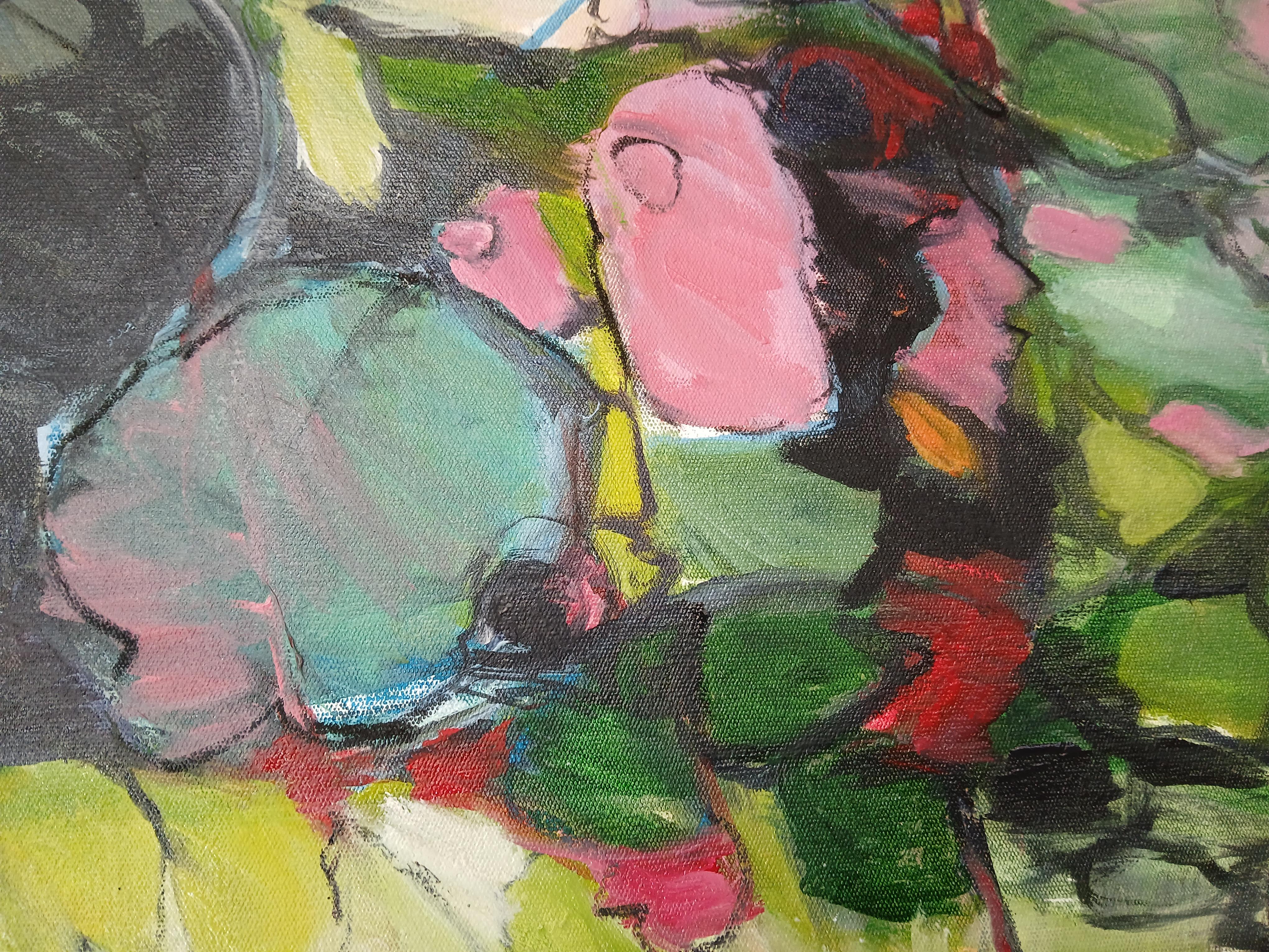 Large Colourful Abstract Oil on Canvas Floral Painting With Pastel Tones im Angebot 3