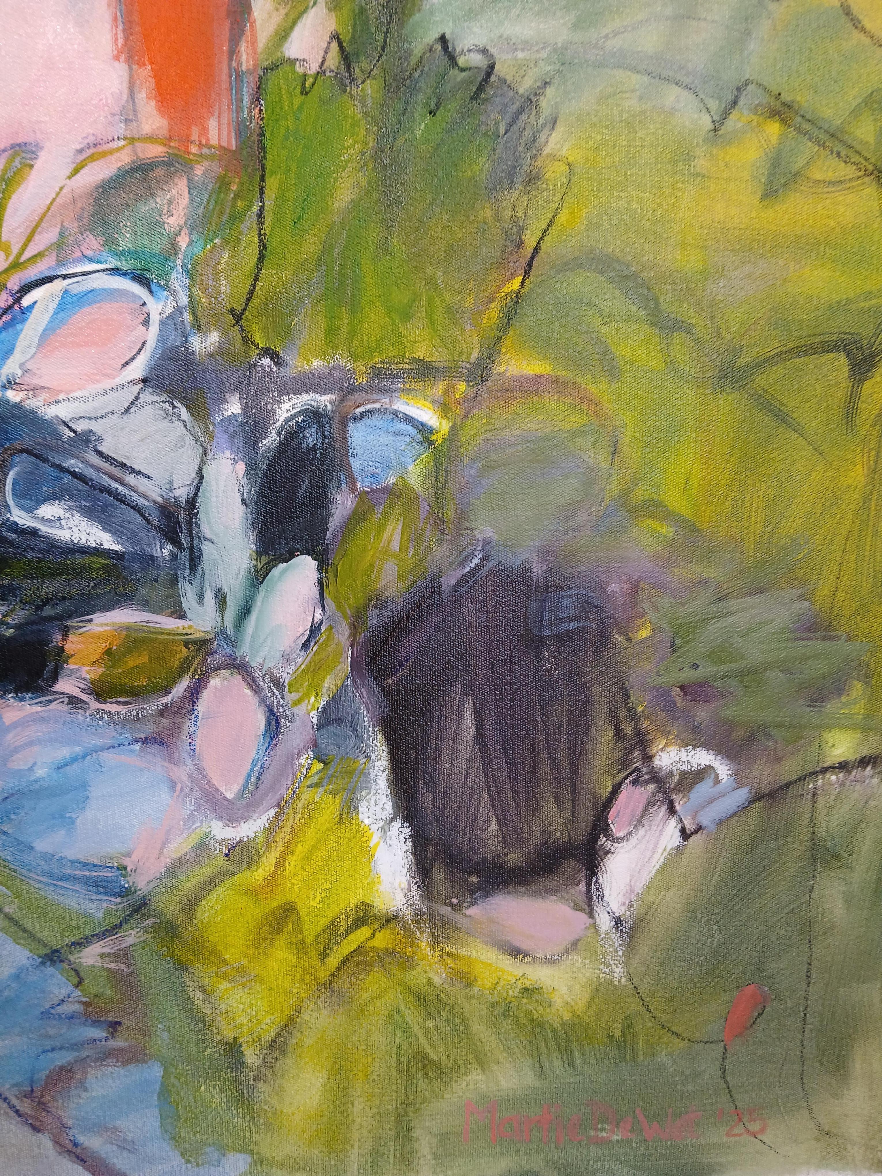 Grande peinture florale abstraite colorée à l'huile sur toile dans les tons pastel en vente 1