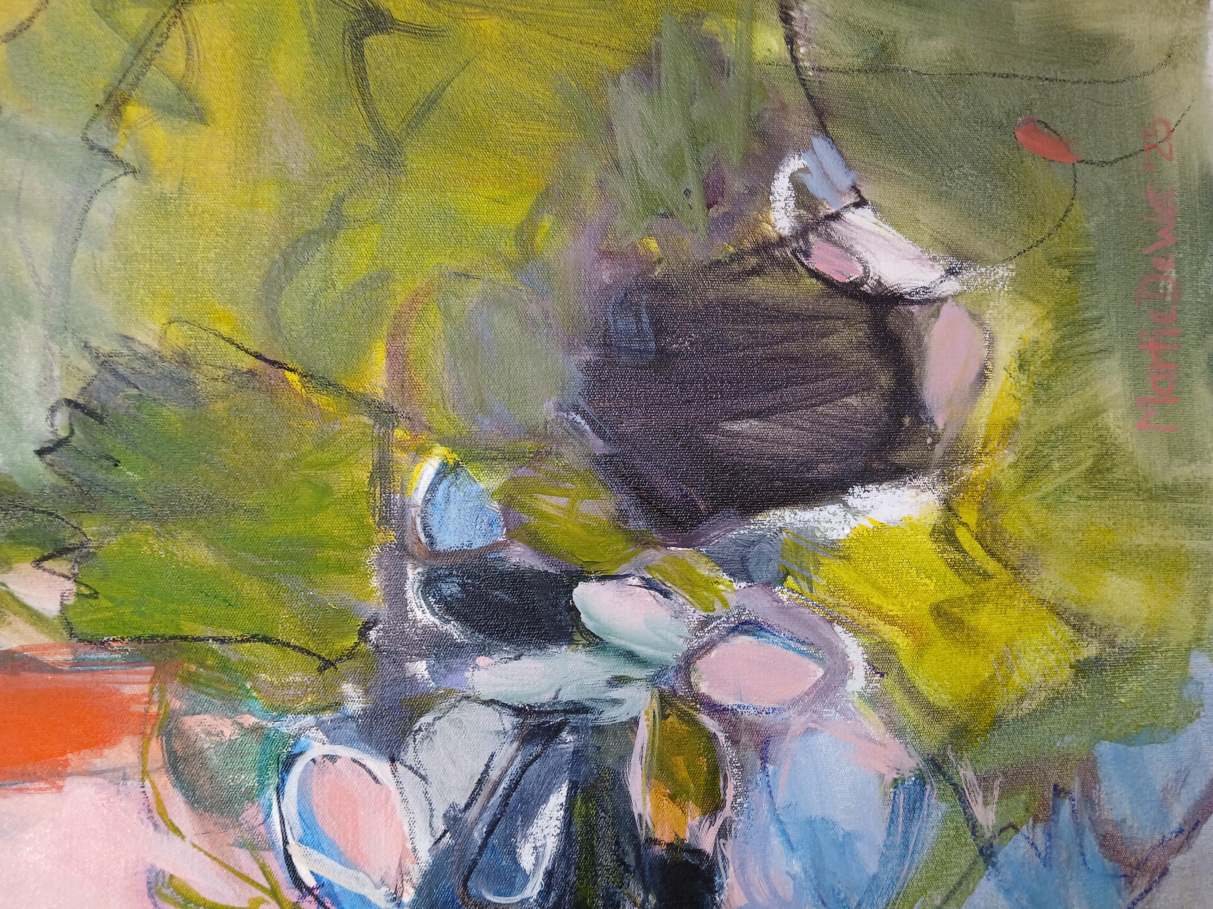 Large Colourful Abstract Oil on Canvas Floral Painting With Pastel Tones For Sale 3