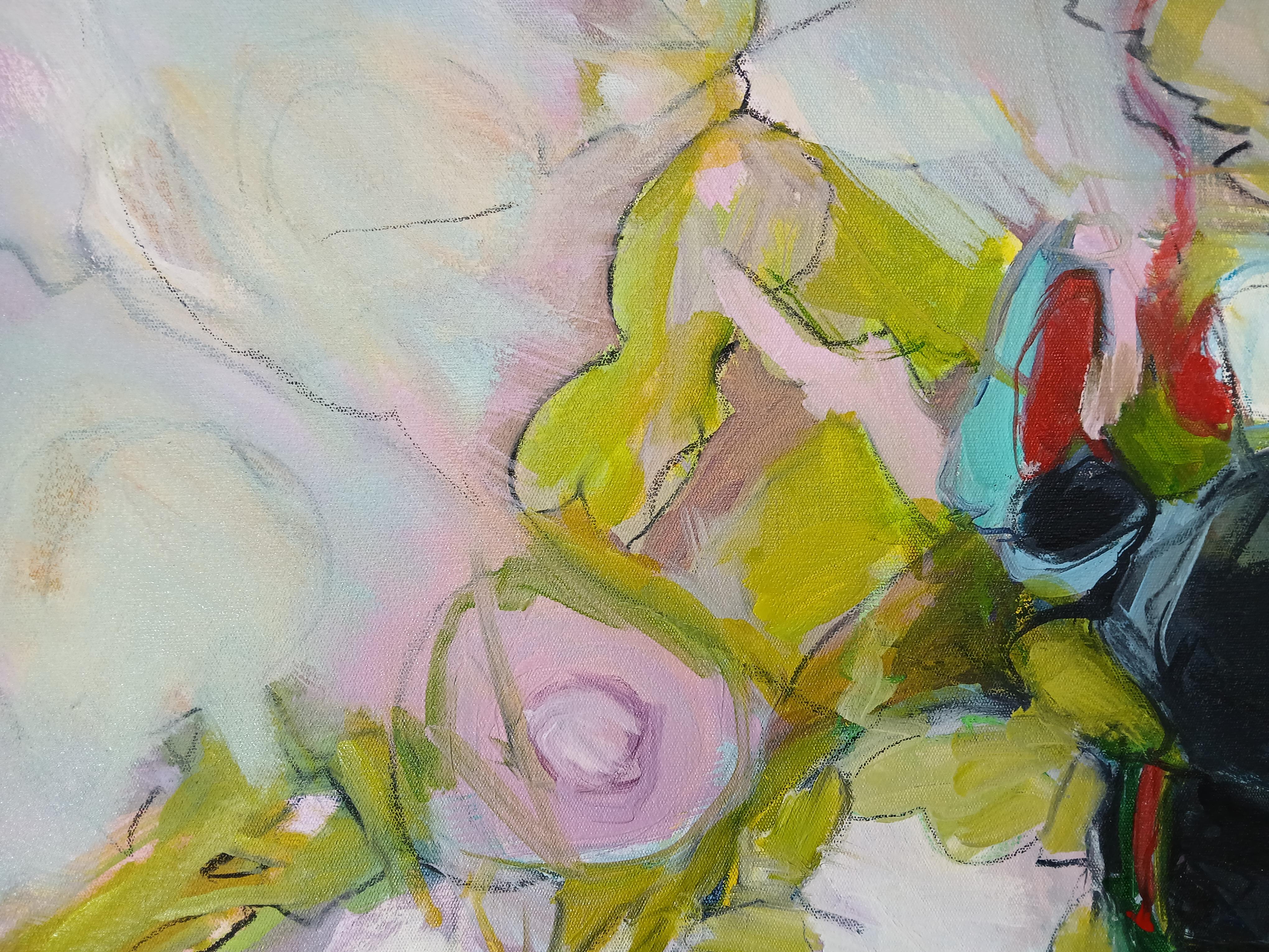 Large Colourful Abstract Oil on Canvas Floral Painting With Pastel Tones im Angebot 5