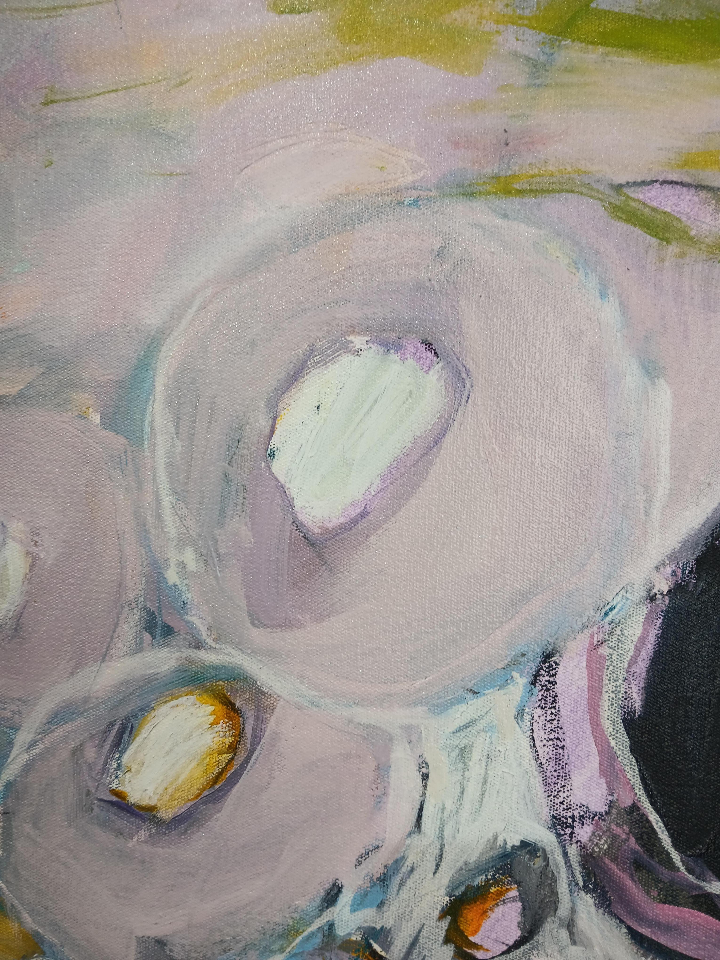Grande peinture florale abstraite colorée à l'huile sur toile dans les tons pastel en vente 4